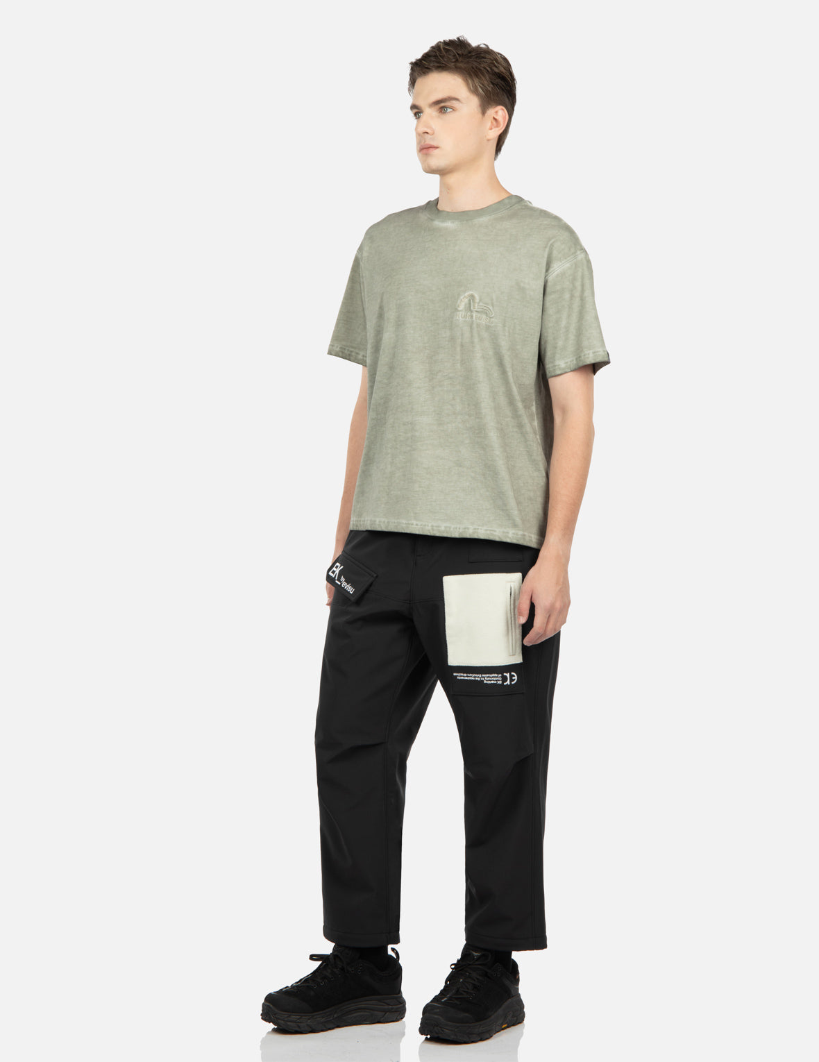 撞色口袋海鸥刺绣长裤