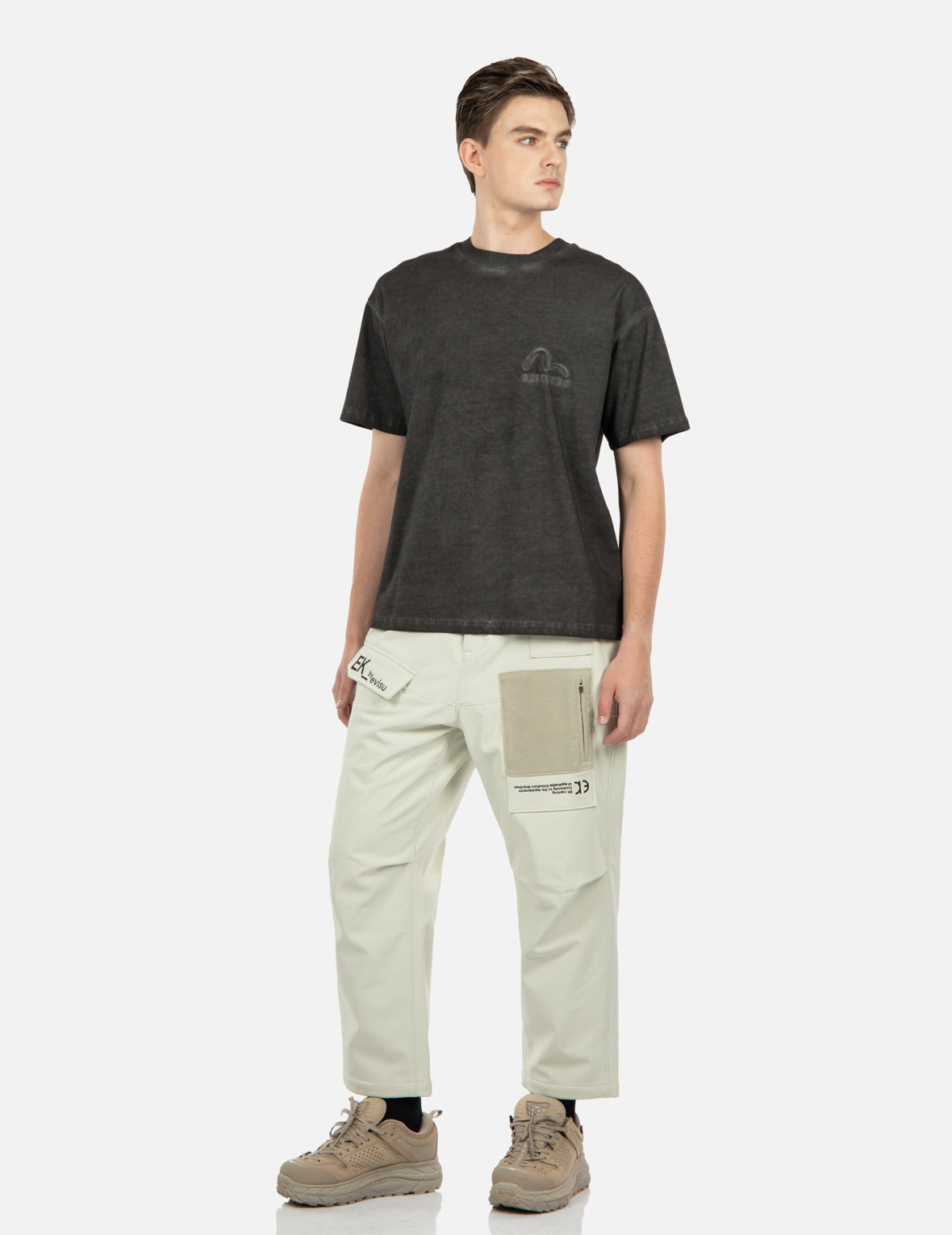 撞色口袋海鸥刺绣长裤