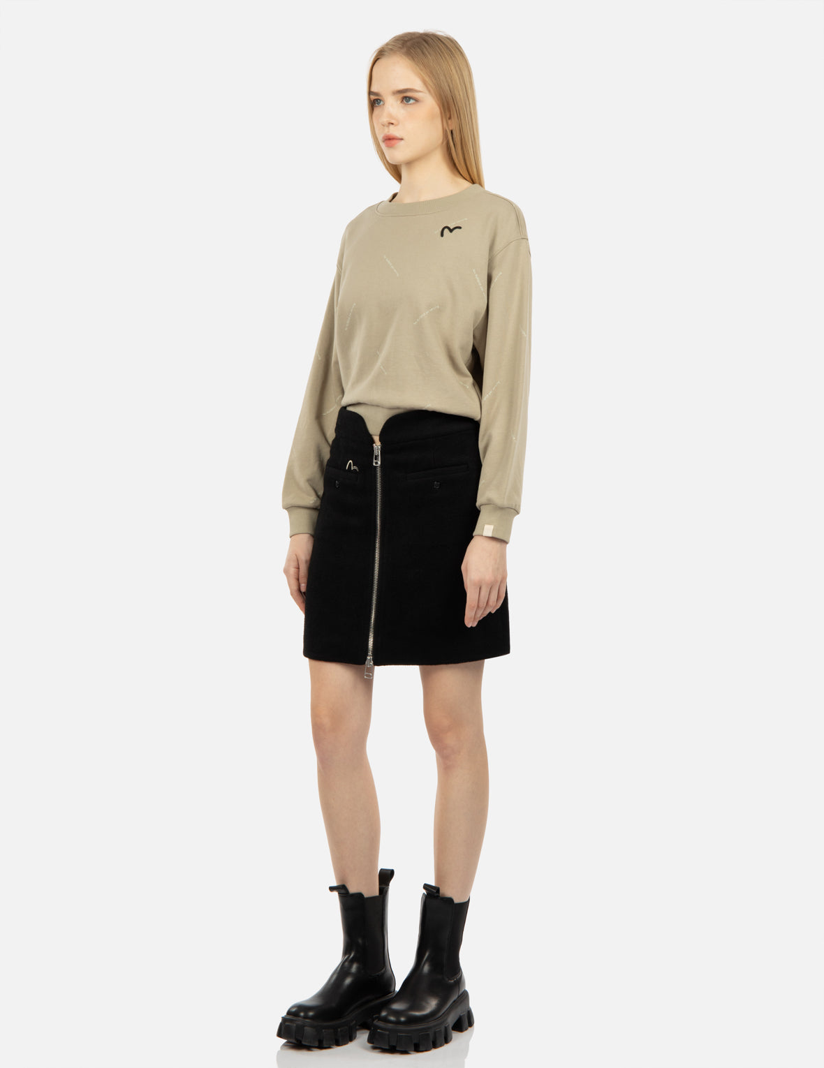 Slogan Embroidered Waistband Skirt
