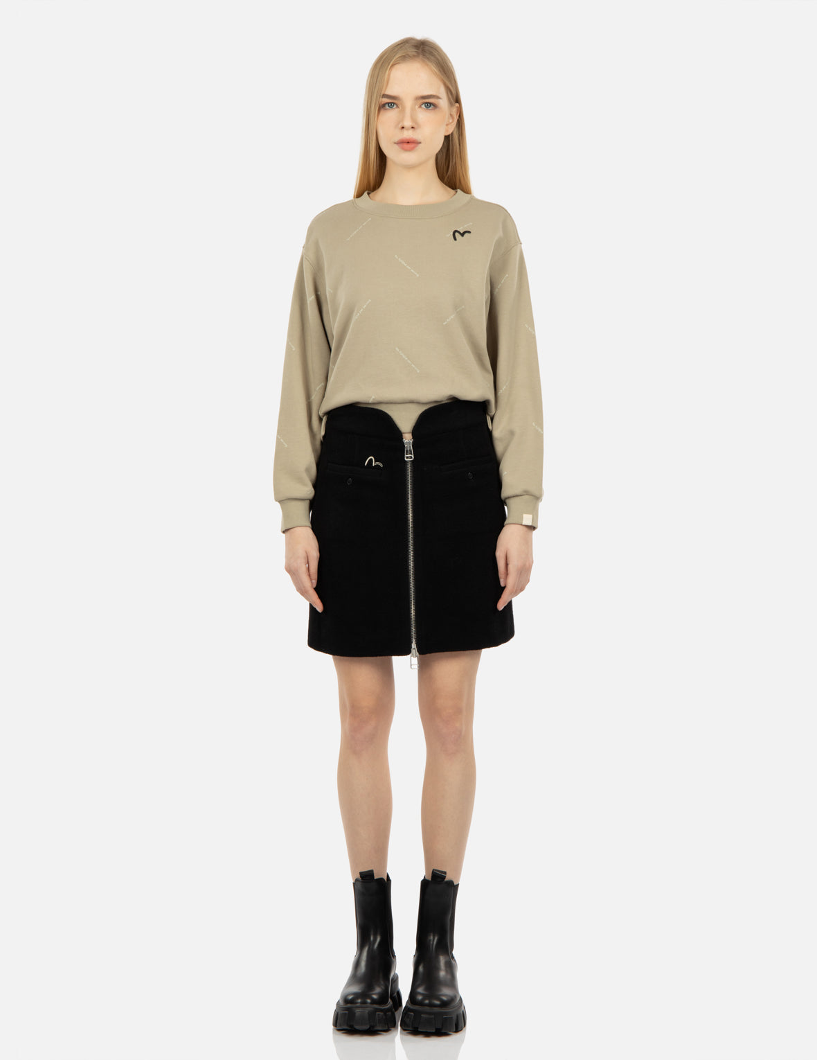 Slogan Embroidered Waistband Skirt