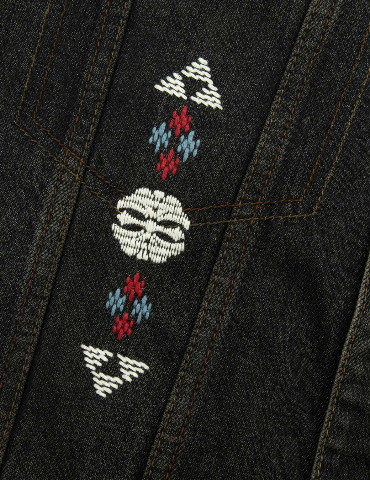 Ethnic-inspired Wheel of Wisdom Print and Embroidery Relax Fit Denim Jacket