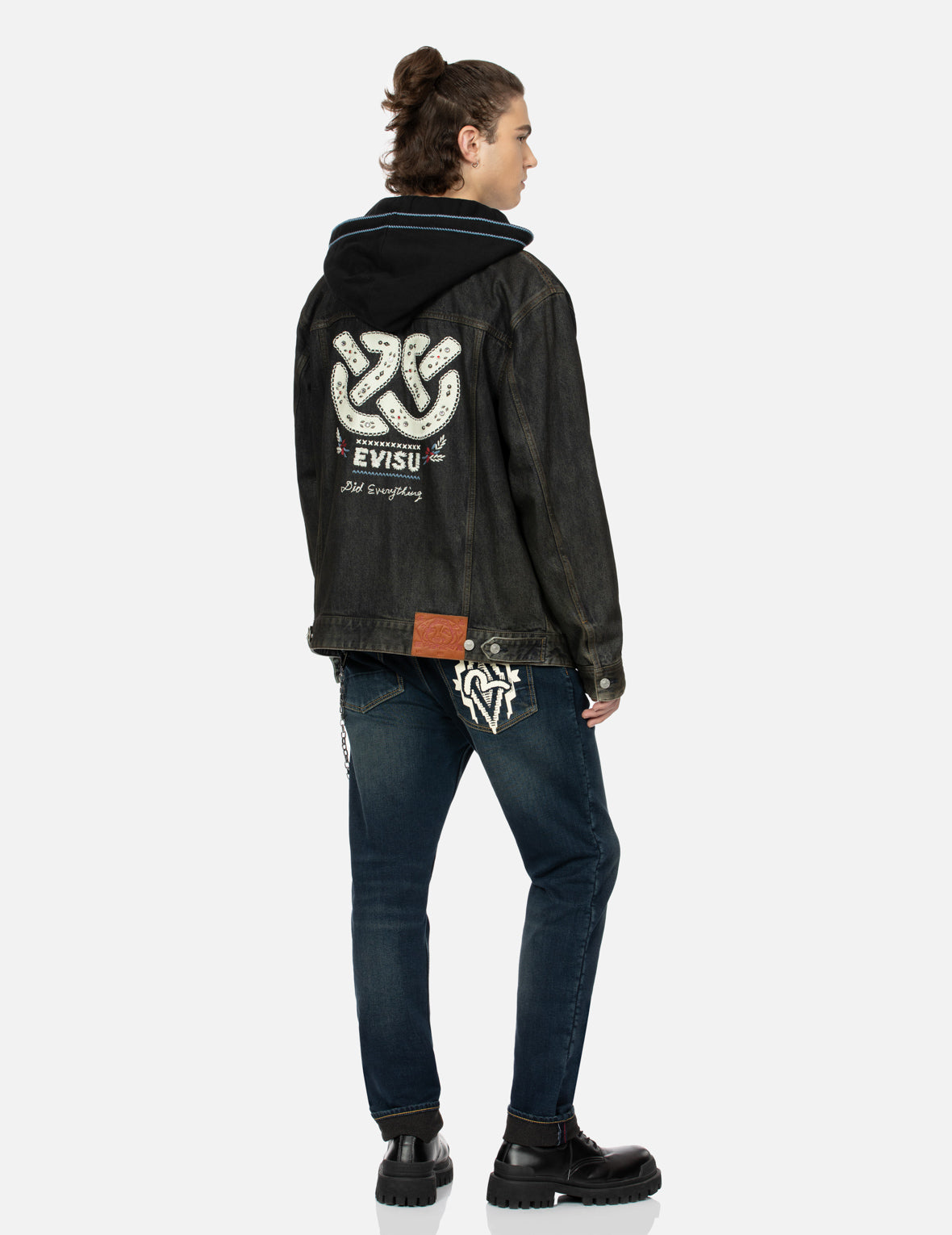 Ethnic-inspired Wheel of Wisdom Print and Embroidery Relax Fit Denim Jacket