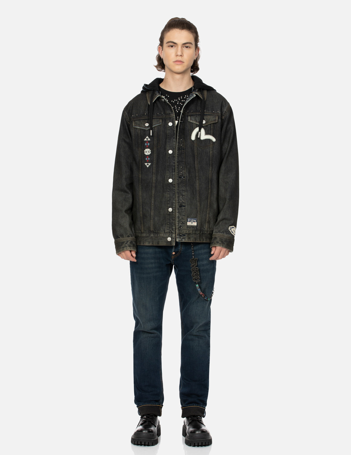 Ethnic-inspired Wheel of Wisdom Print and Embroidery Relax Fit Denim Jacket