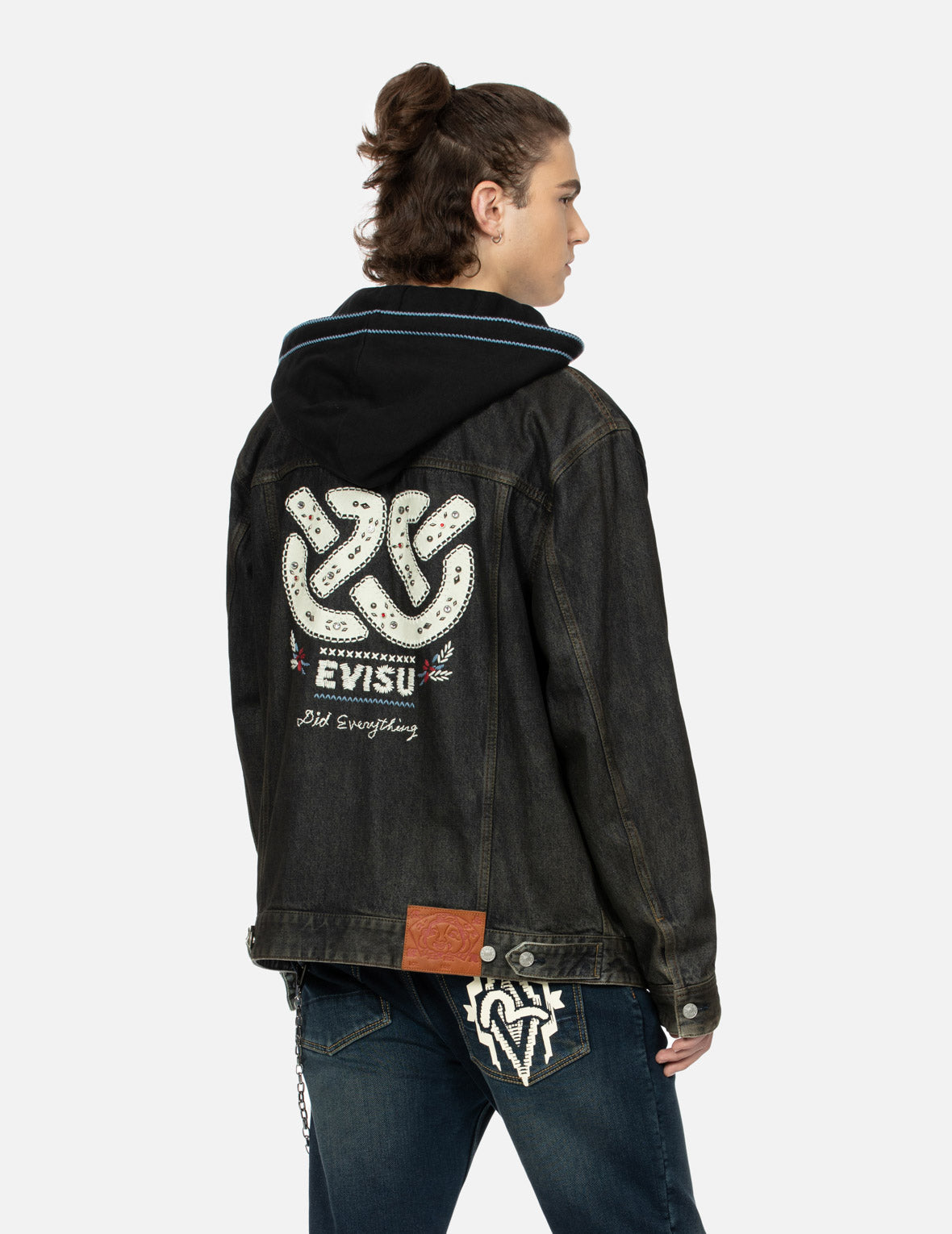 Ethnic-inspired Wheel of Wisdom Print and Embroidery Relax Fit Denim Jacket