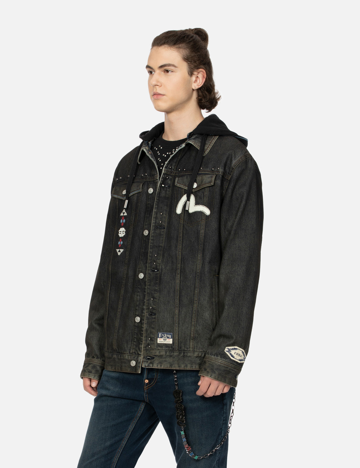 Ethnic-inspired Wheel of Wisdom Print and Embroidery Relax Fit Denim Jacket