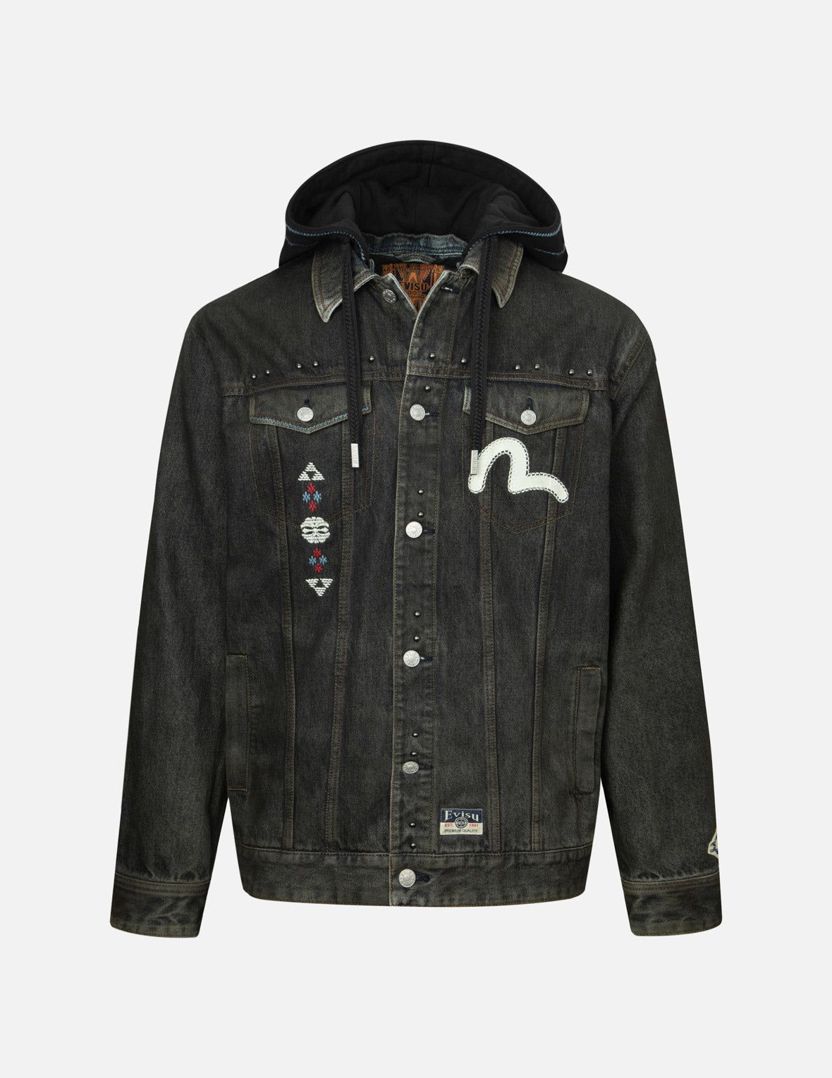Ethnic-inspired Wheel of Wisdom Print and Embroidery Relax Fit Denim Jacket