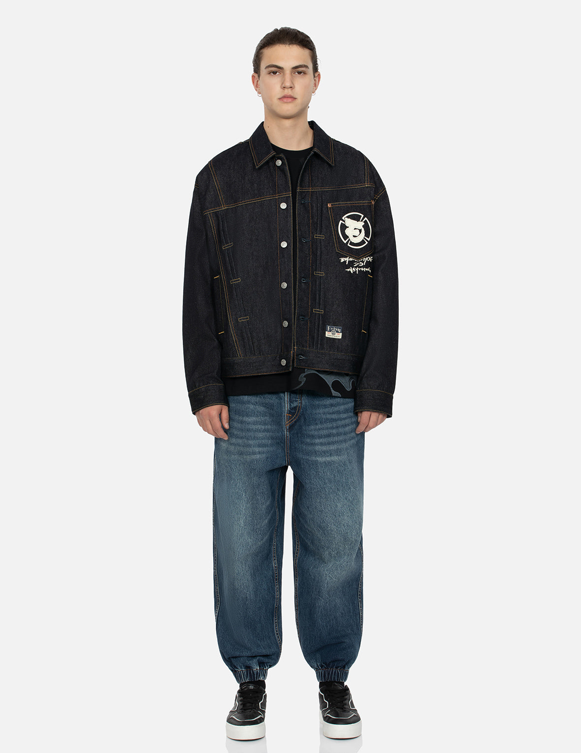 Ninja Godhead Print Loose Fit Deconstructive Denim Jacket