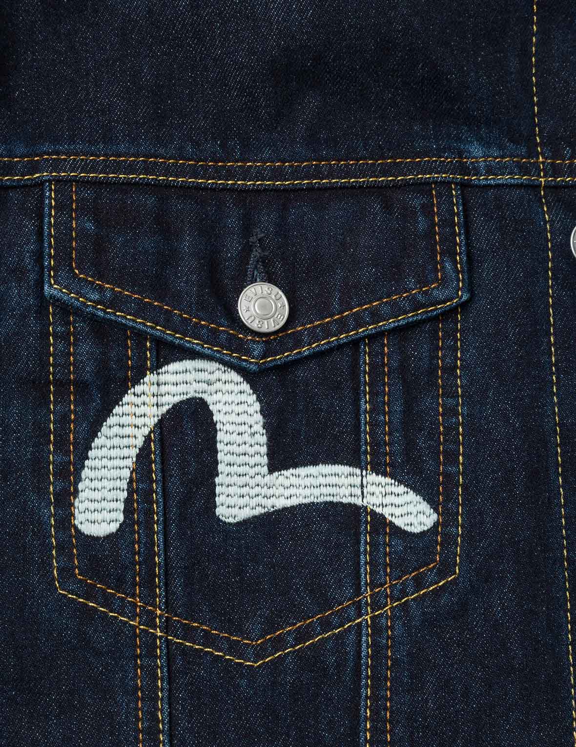 Ninja Daruma Embroidery Regular Fit Padded Denim Jacket