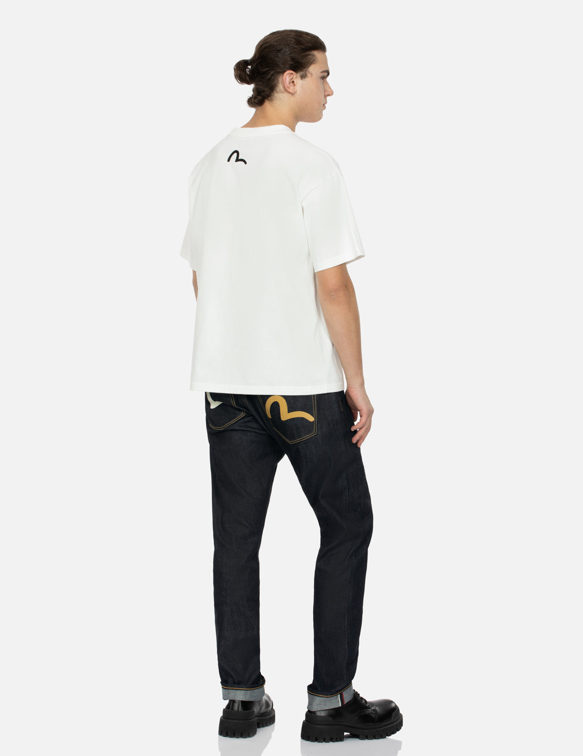 海鸥印花口袋窄脚牛仔裤 #2017