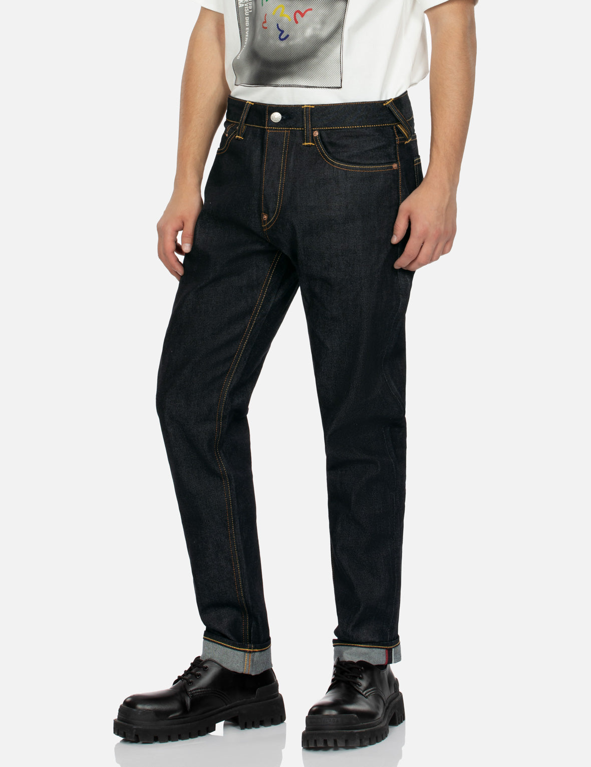 海鸥印花口袋窄脚牛仔裤 #2017