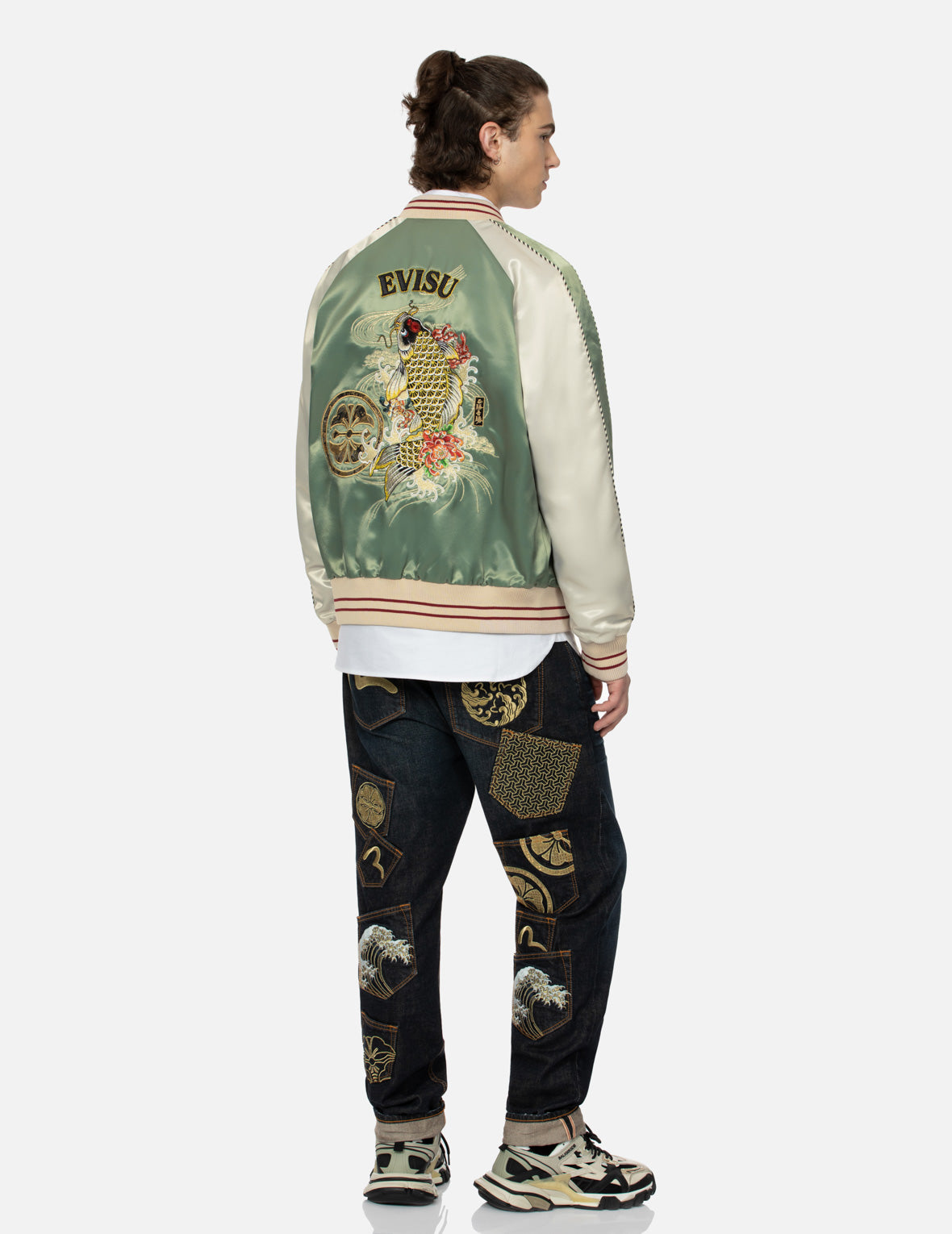 Kamon Brocade Appliqué and Carp Embrodiery Relax Fit Souvenir Jacket