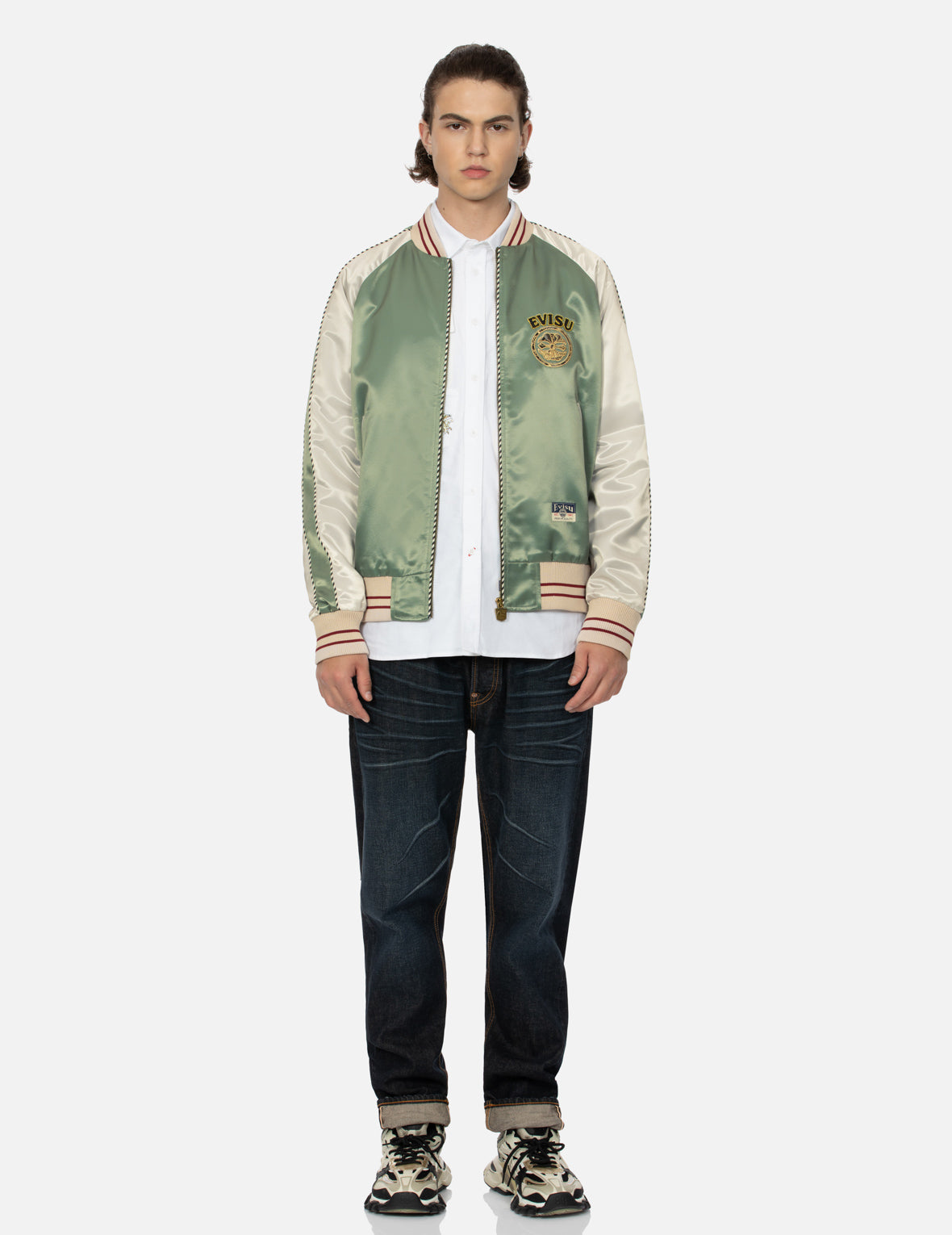 Kamon Brocade Appliqué and Carp Embrodiery Relax Fit Souvenir Jacket