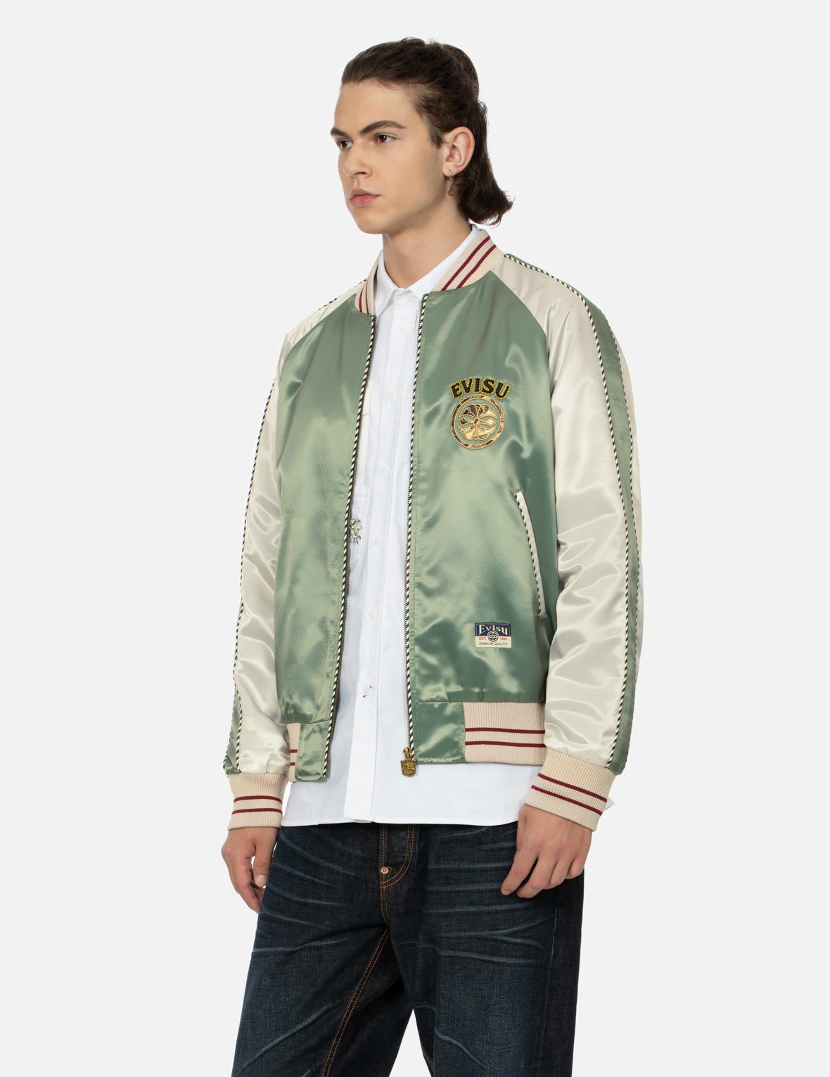 Kamon Brocade Appliqué and Carp Embrodiery Relax Fit Souvenir Jacket