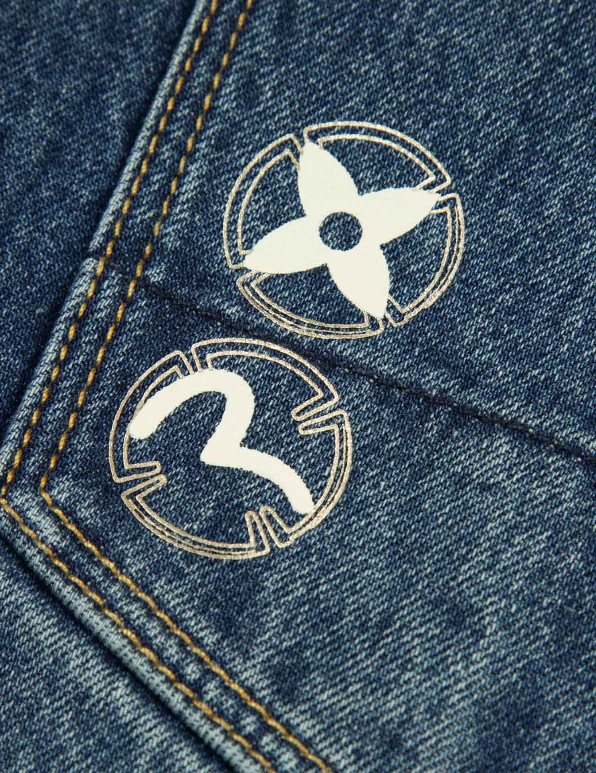 智慧之轮印花束口阔腿牛仔裤