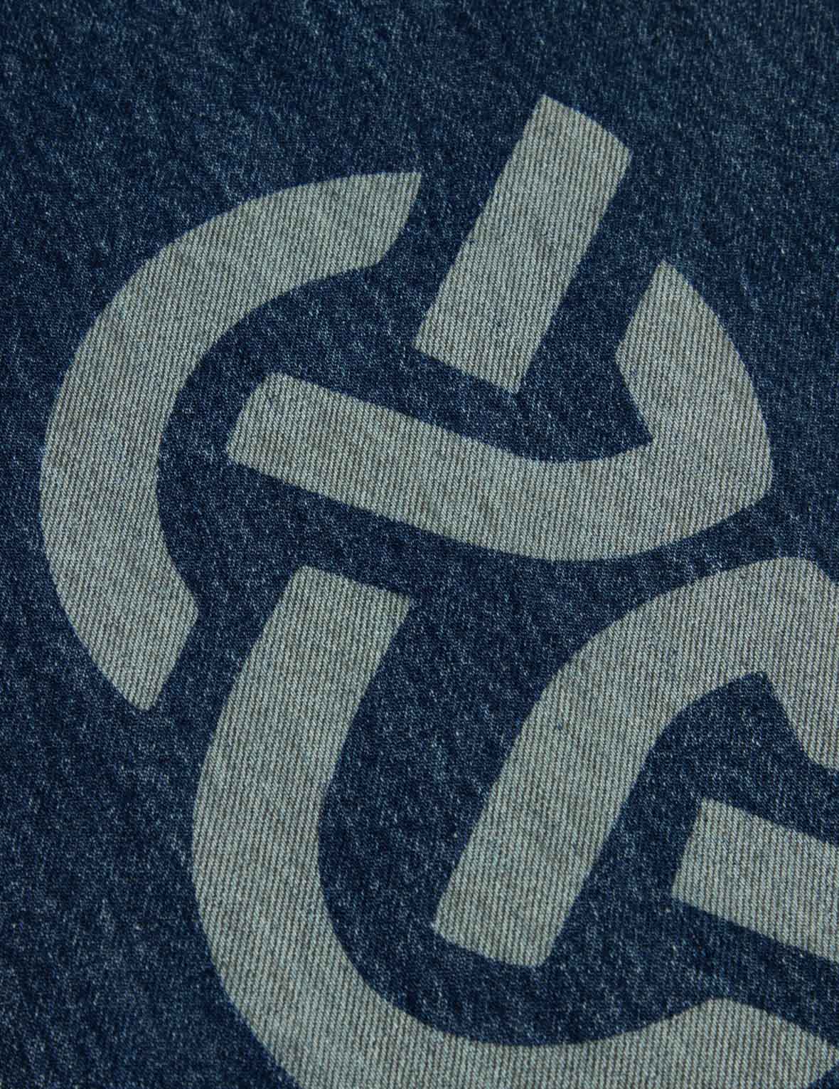 智慧之轮印花束口阔腿牛仔裤