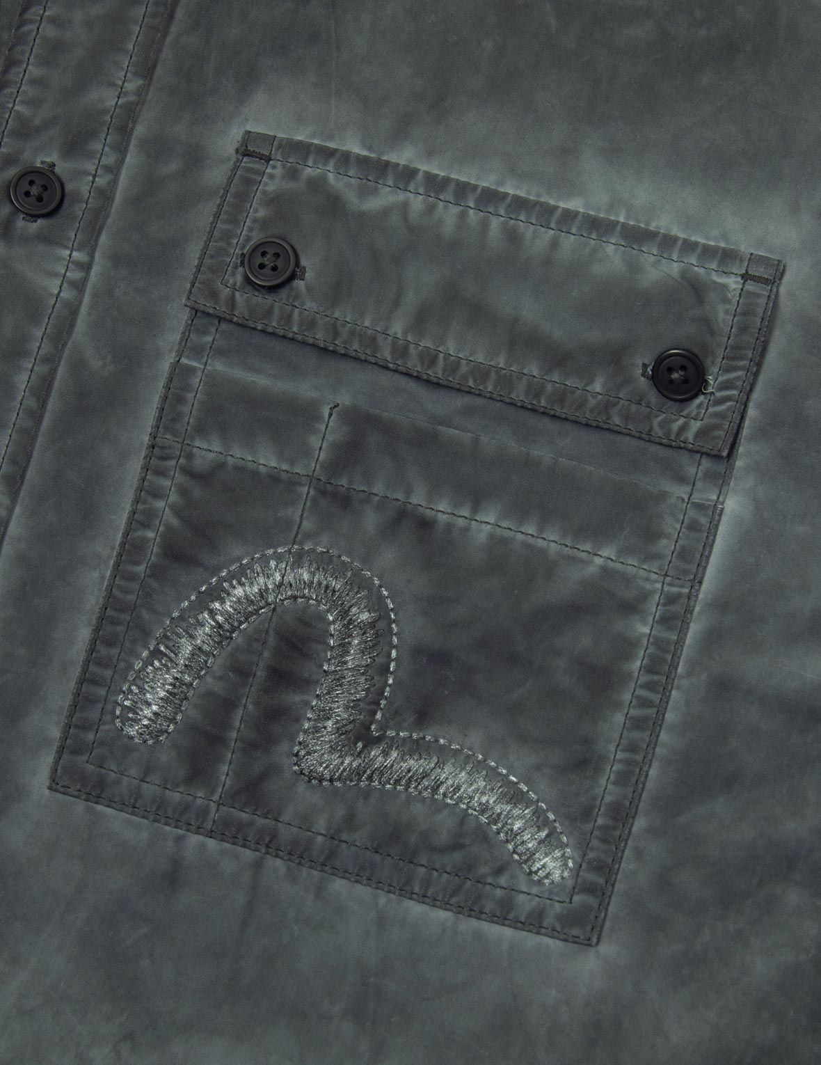 Washed Seagull Embroidery Loose Fit Shirt