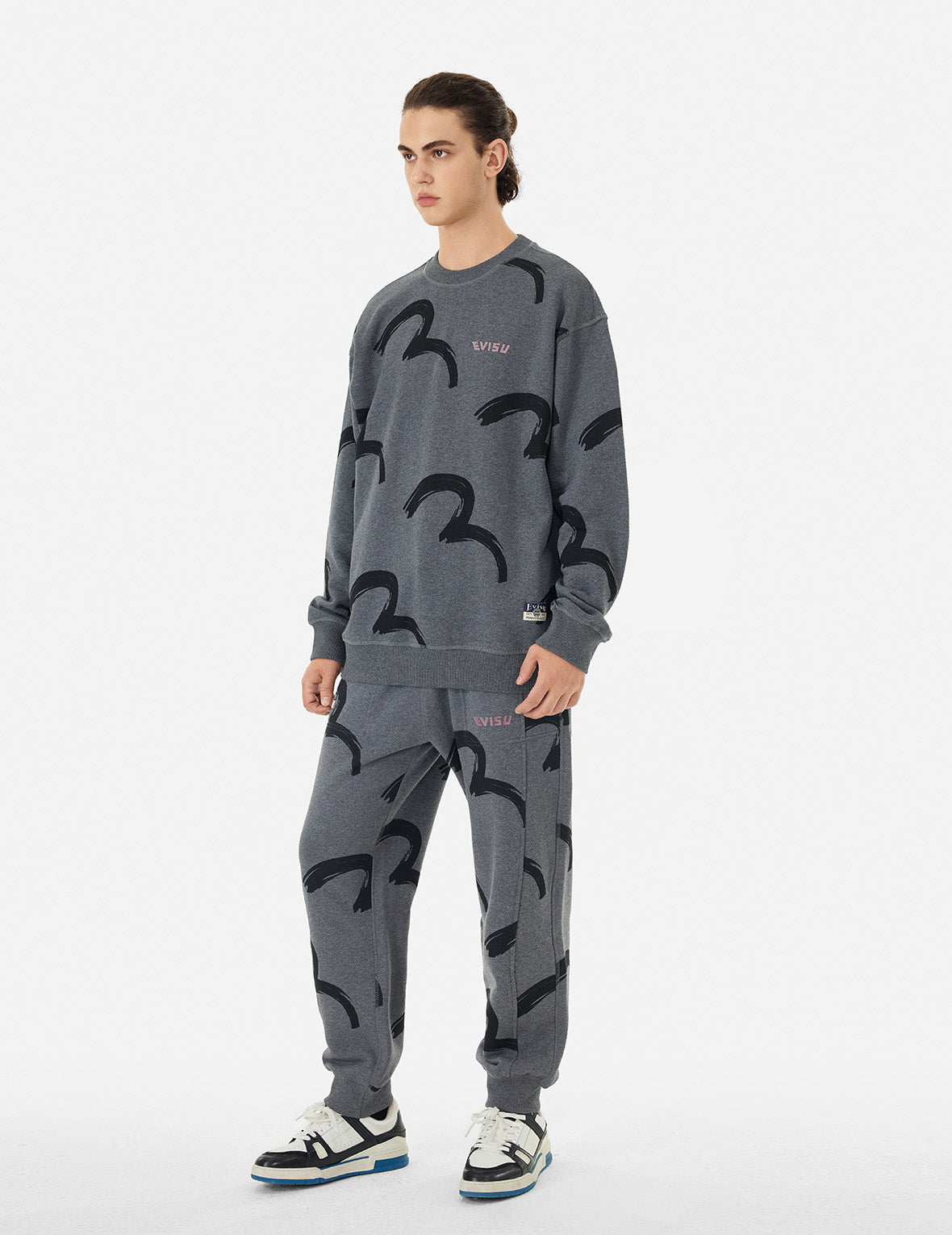 Allover Brushstroke Seagull and Logo Print Relax Fit Sweatshirt