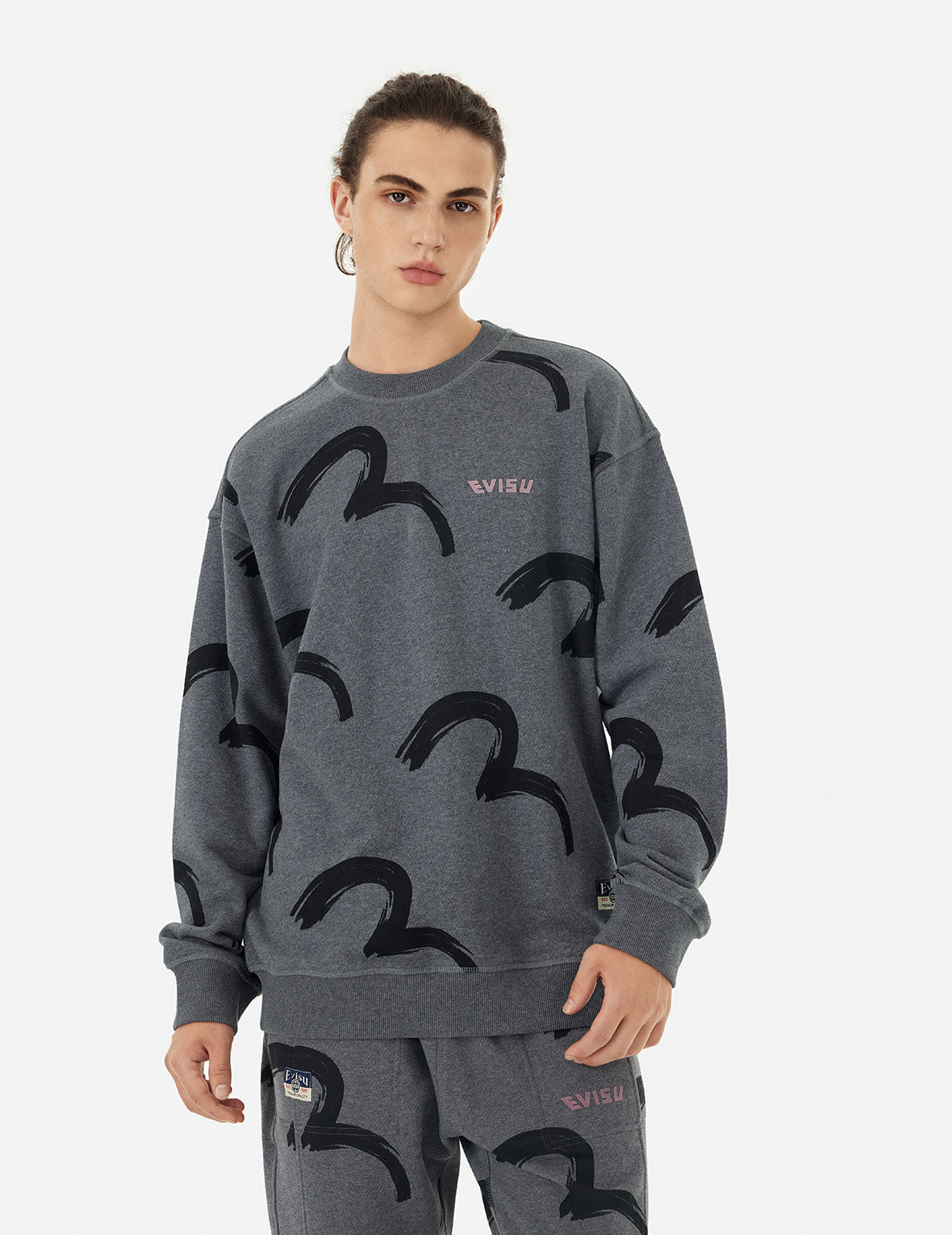 Allover Brushstroke Seagull and Logo Print Relax Fit Sweatshirt