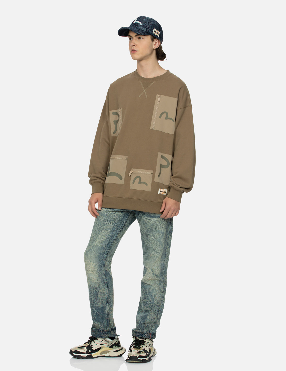 Multi-Pockets with Seagull Print Loose Fit Sweatshirt