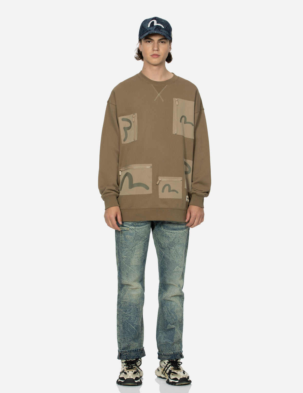 Multi-Pockets with Seagull Print Loose Fit Sweatshirt