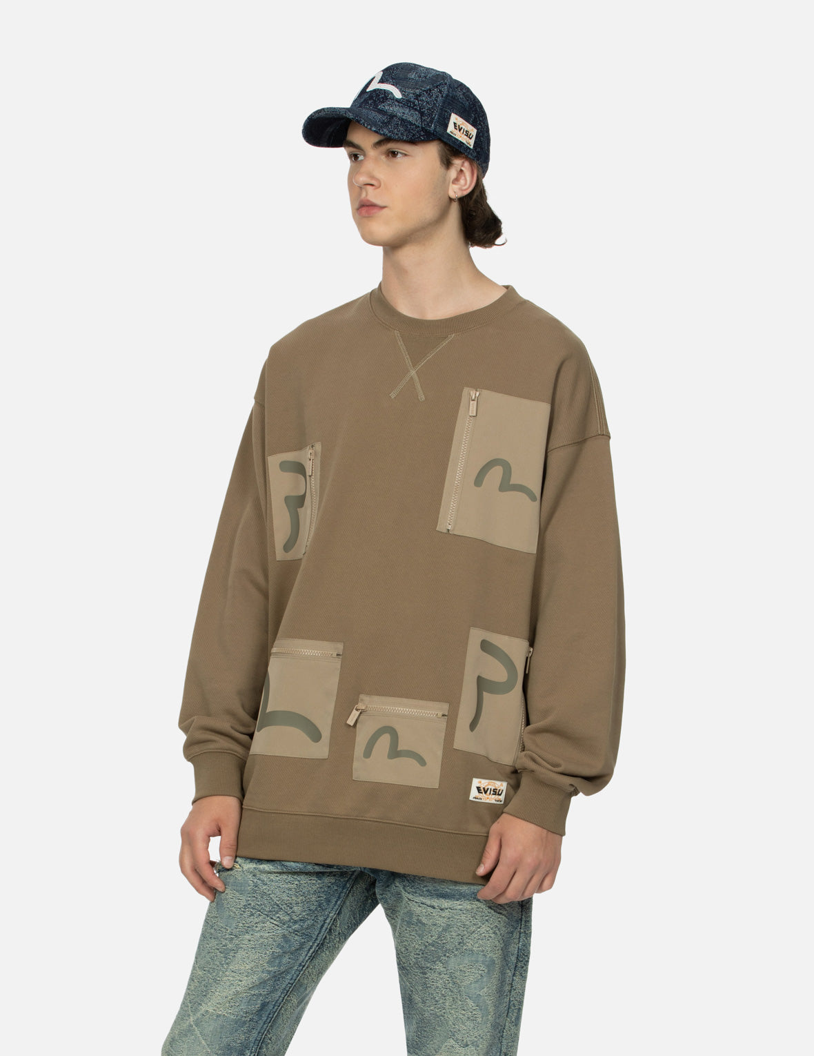 Multi-Pockets with Seagull Print Loose Fit Sweatshirt