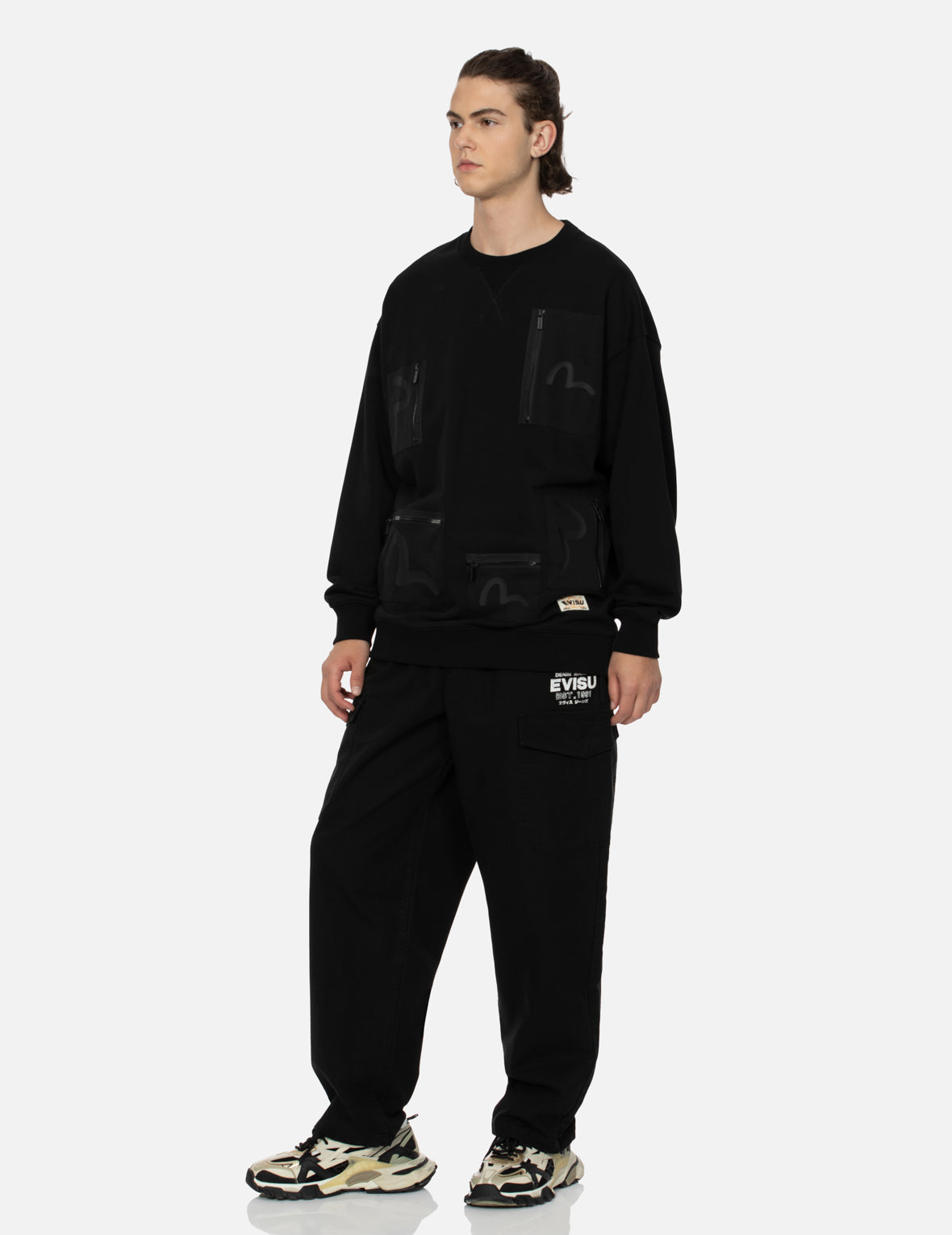 Multi-Pockets with Seagull Print Loose Fit Sweatshirt