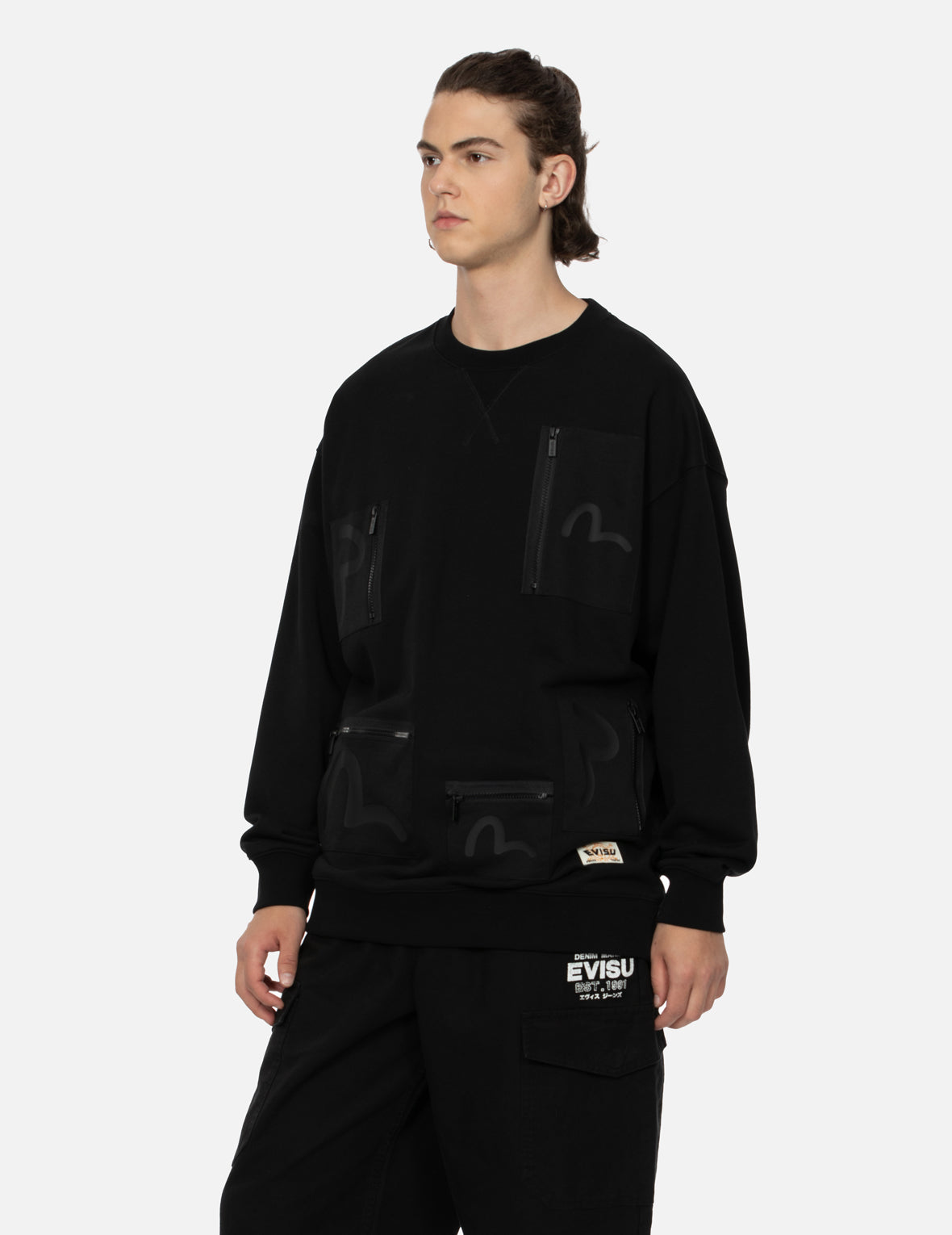 Multi-Pockets with Seagull Print Loose Fit Sweatshirt