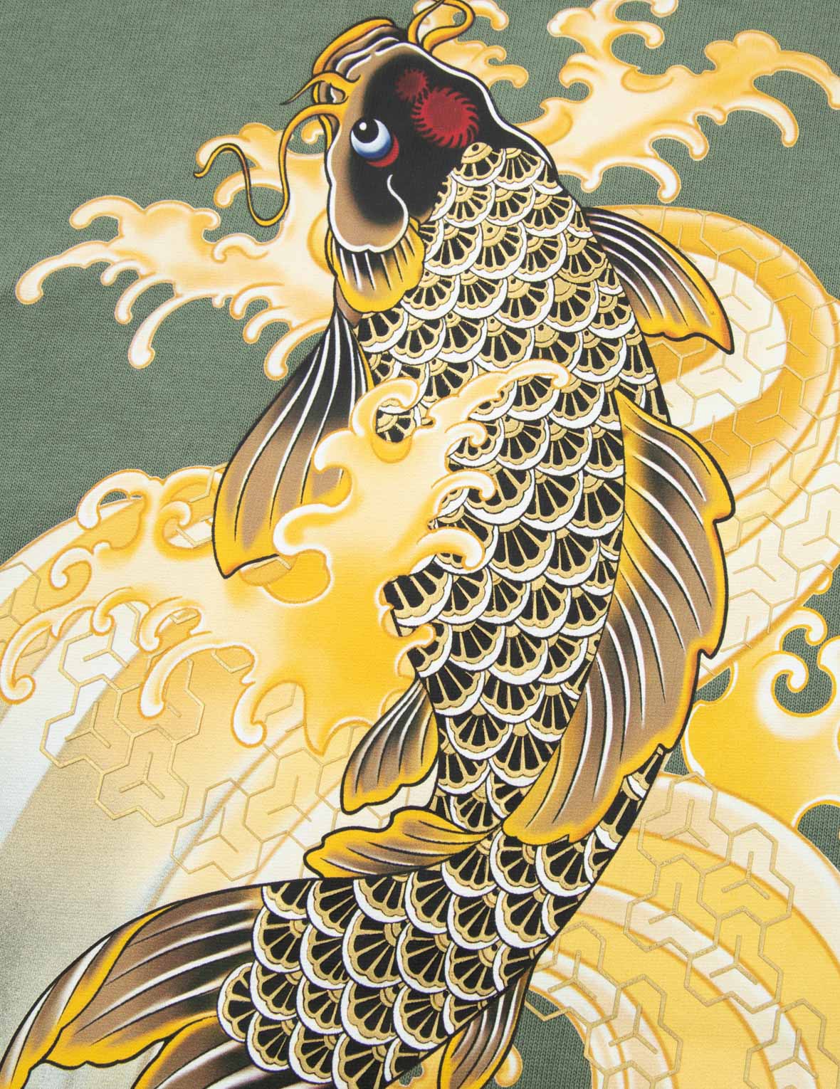 Seagull Embroidery and Carp Print Relax Fit T-shirt