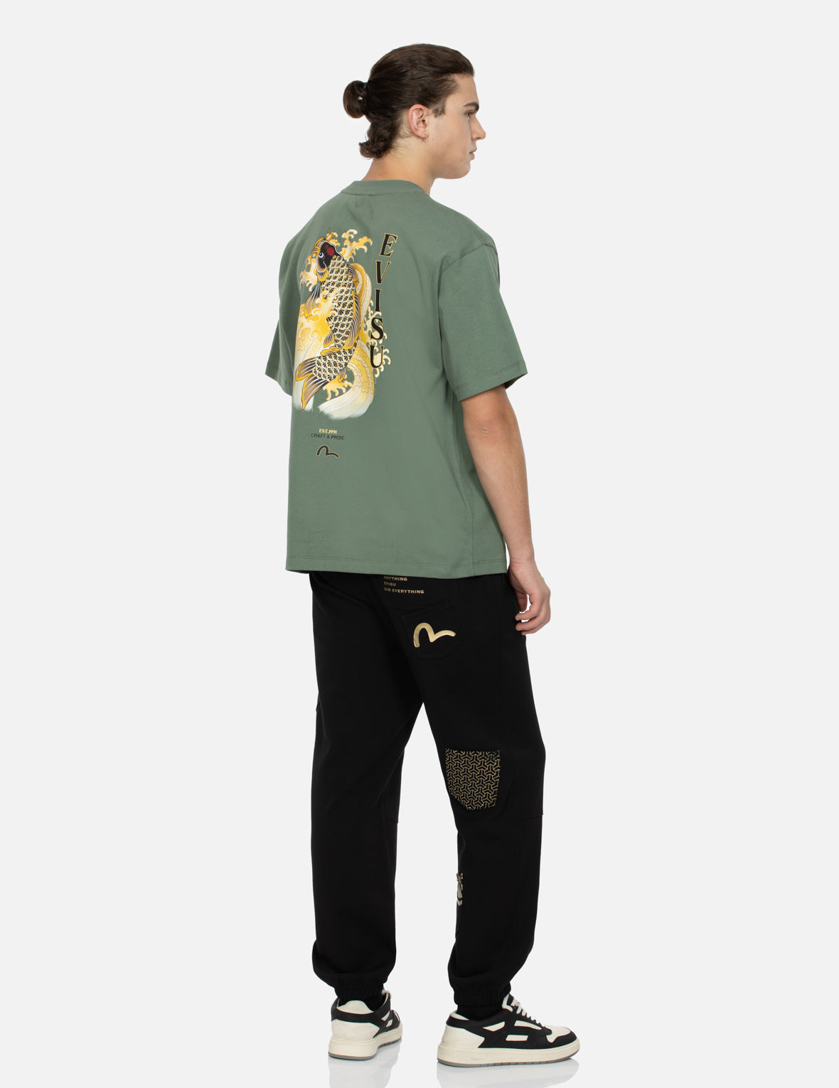 Seagull Embroidery and Carp Print Relax Fit T-shirt