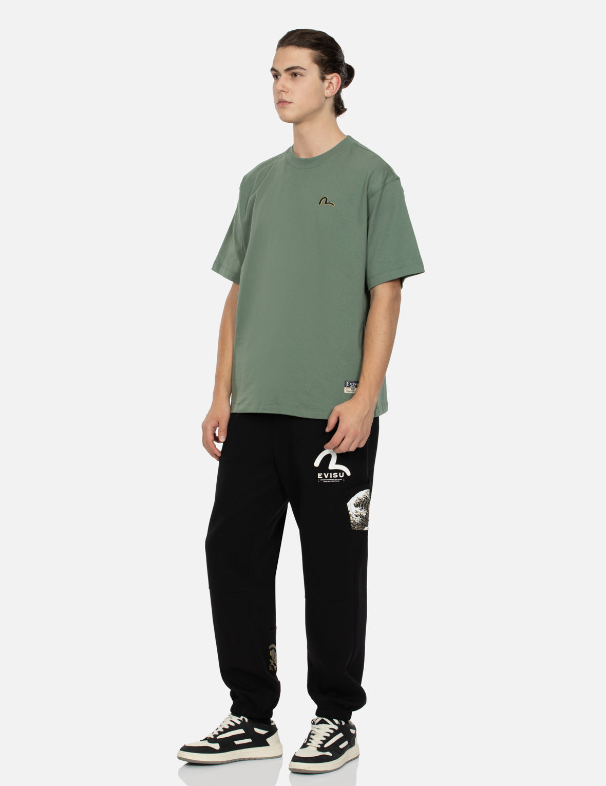 Seagull Embroidery and Carp Print Relax Fit T-shirt
