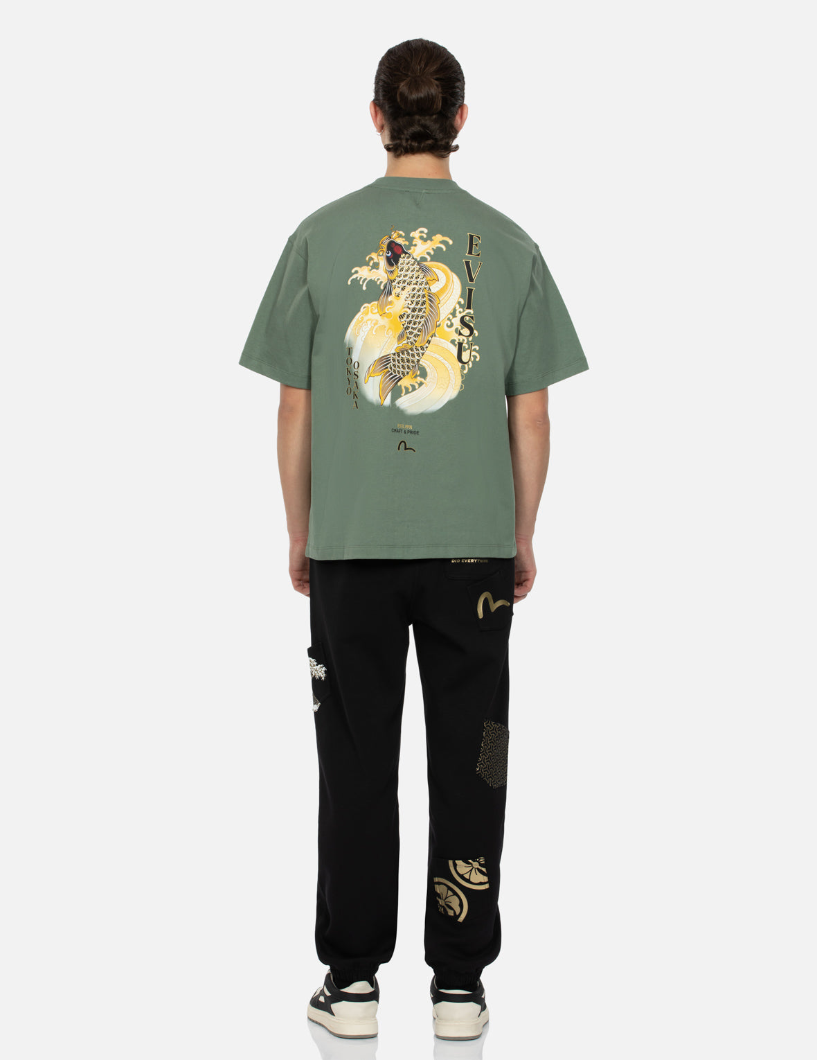 Seagull Embroidery and Carp Print Relax Fit T-shirt