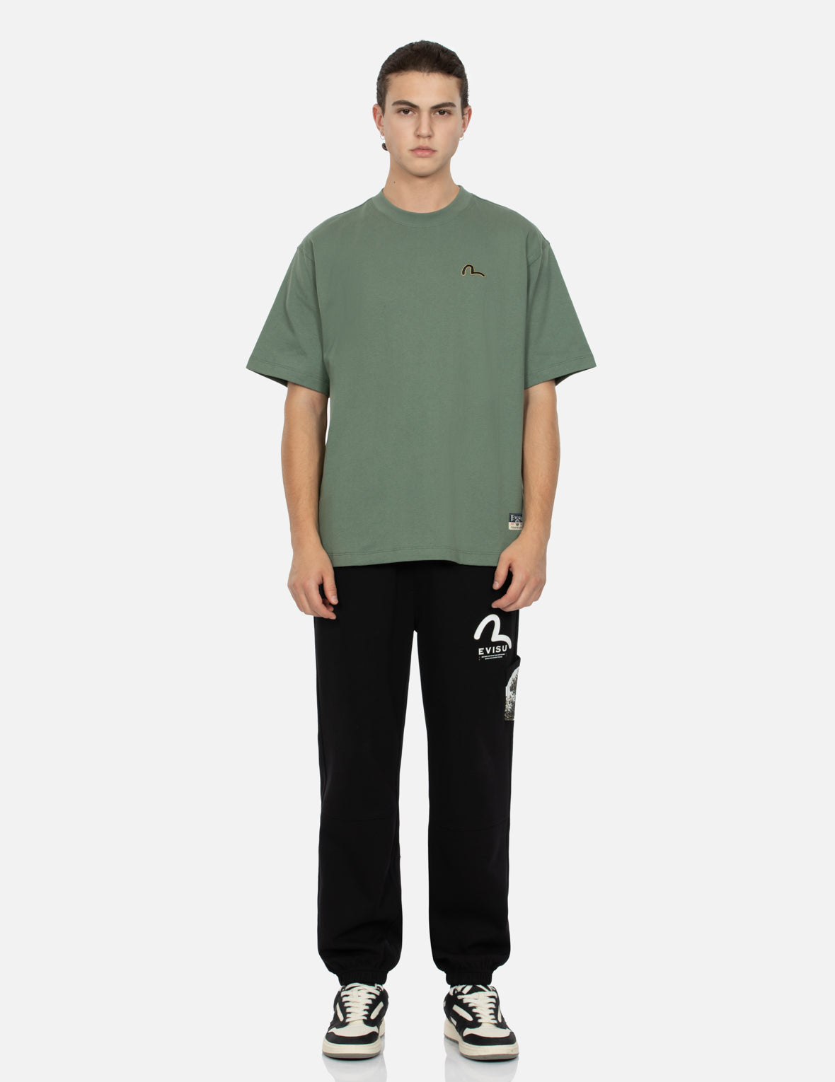 Seagull Embroidery and Carp Print Relax Fit T-shirt