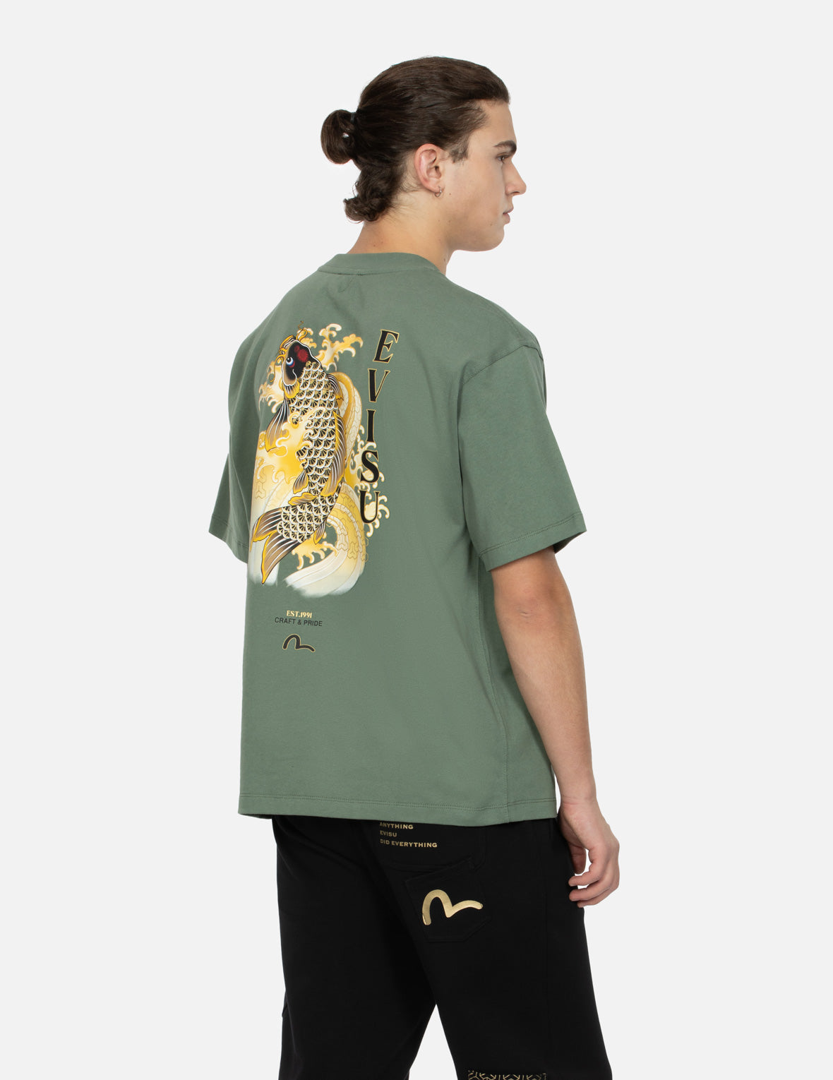 Seagull Embroidery and Carp Print Relax Fit T-shirt
