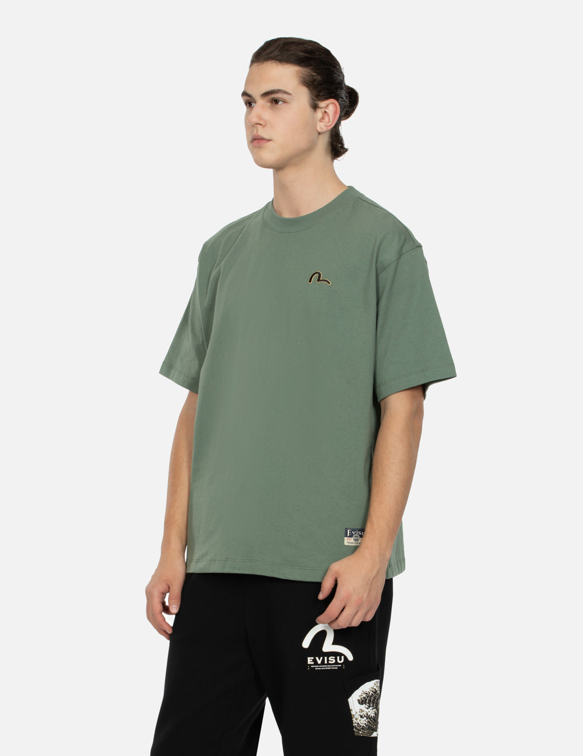 Seagull Embroidery and Carp Print Relax Fit T-shirt