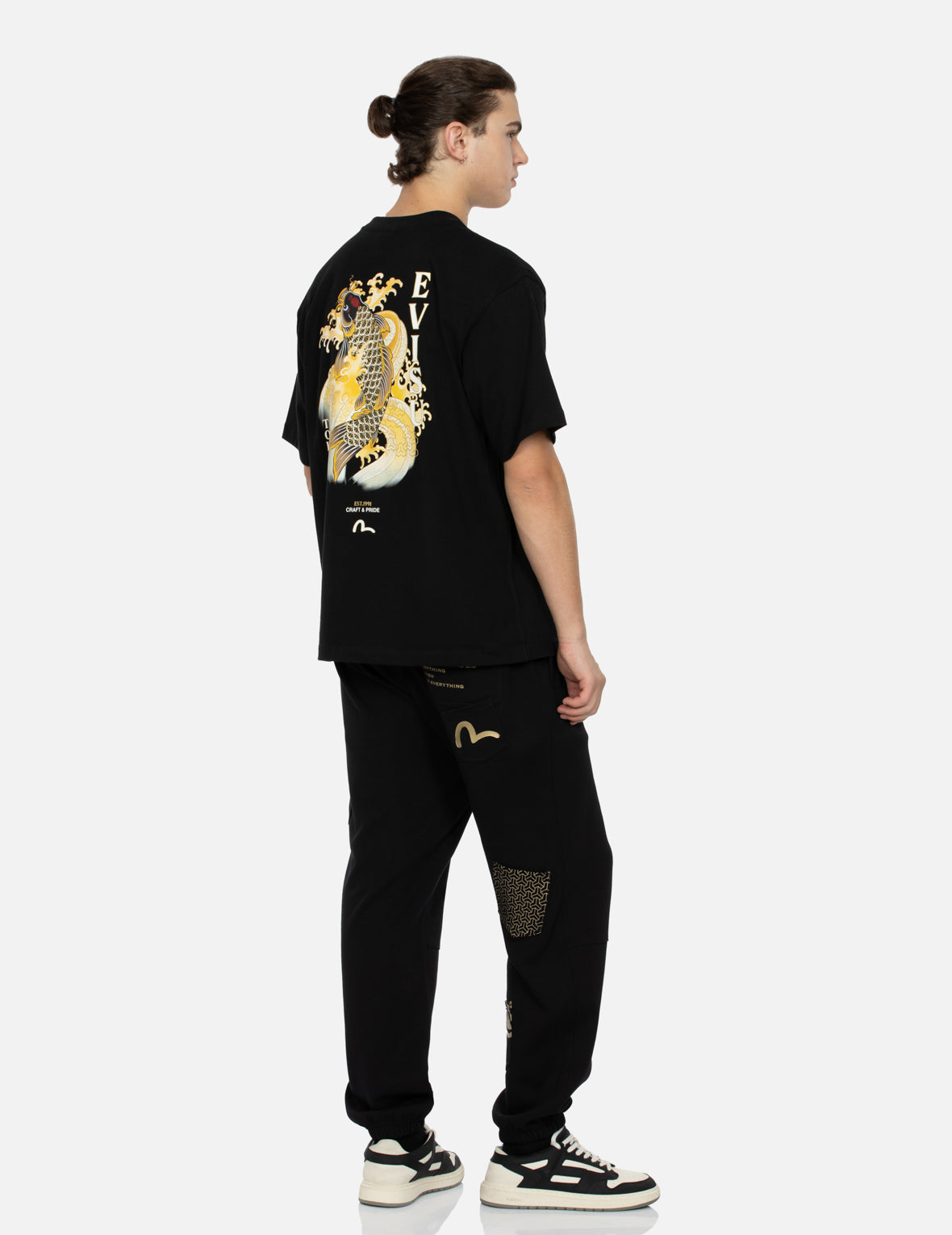 Seagull Embroidery and Carp Print Relax Fit T-shirt