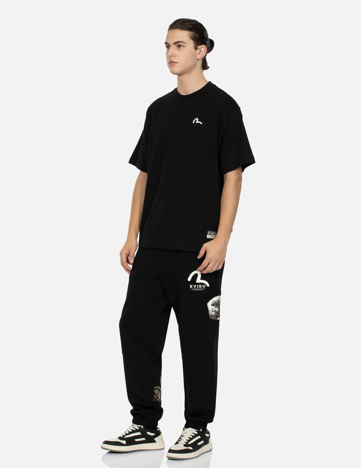 Seagull Embroidery and Carp Print Relax Fit T-shirt