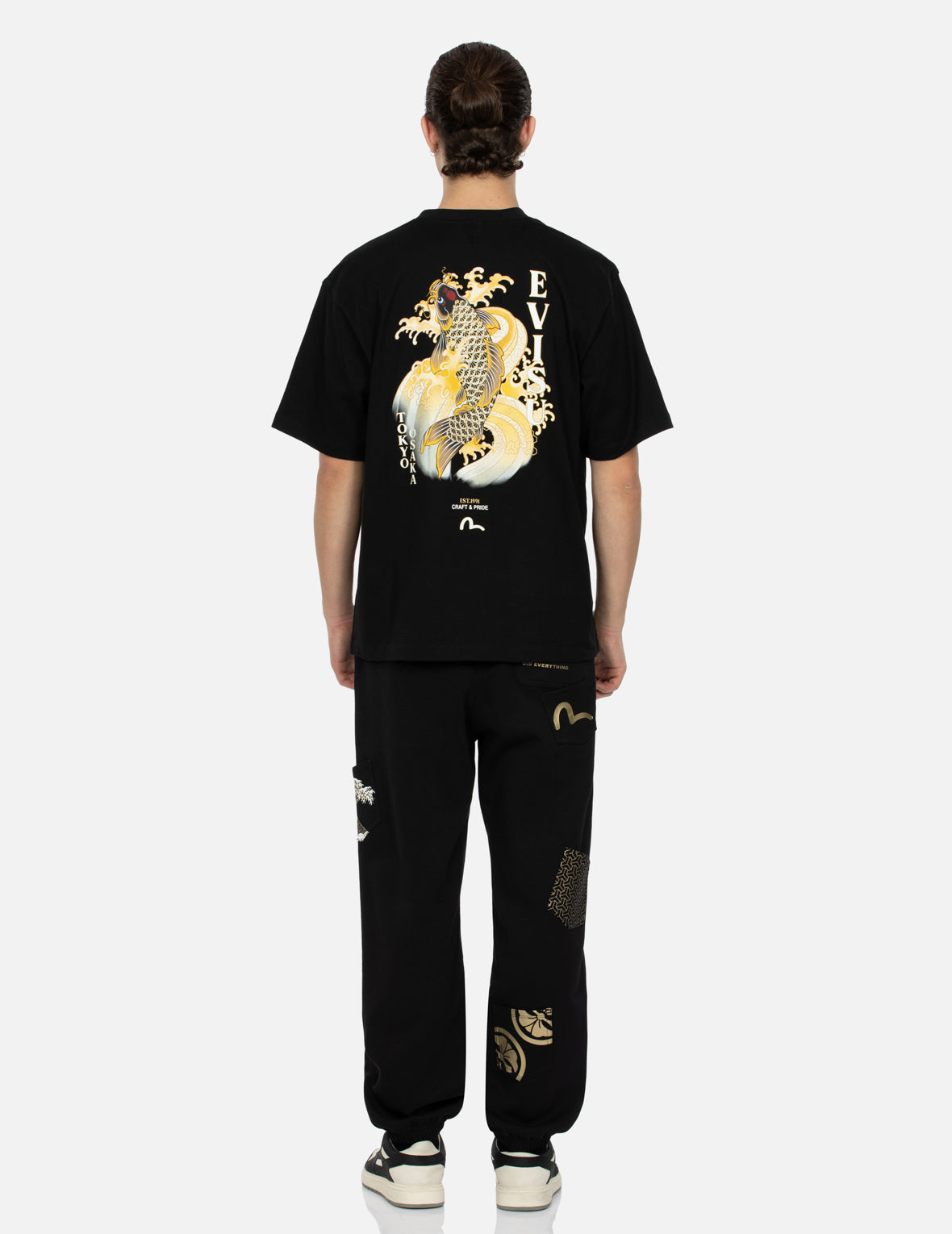 Seagull Embroidery and Carp Print Relax Fit T-shirt