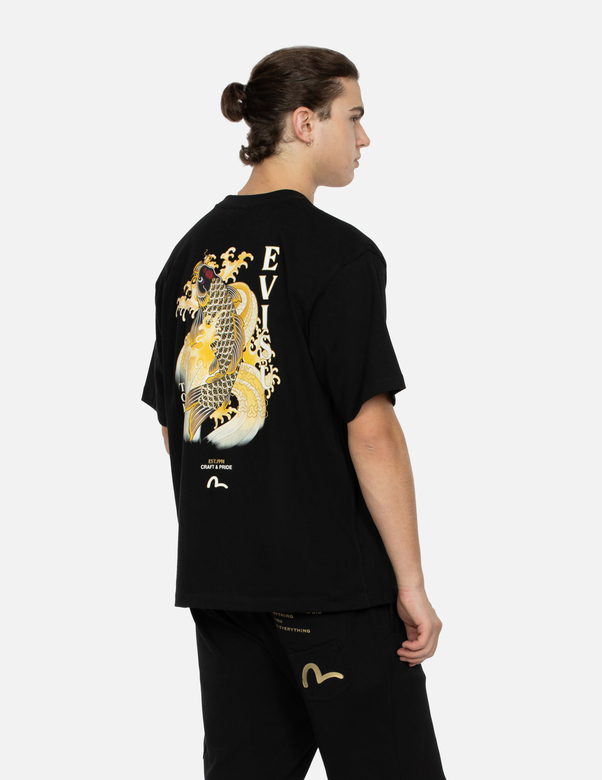 Seagull Embroidery and Carp Print Relax Fit T-shirt