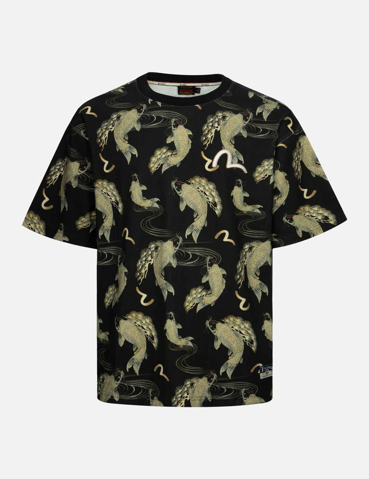 满地鲤鱼和海鸥印花宽版休闲T恤