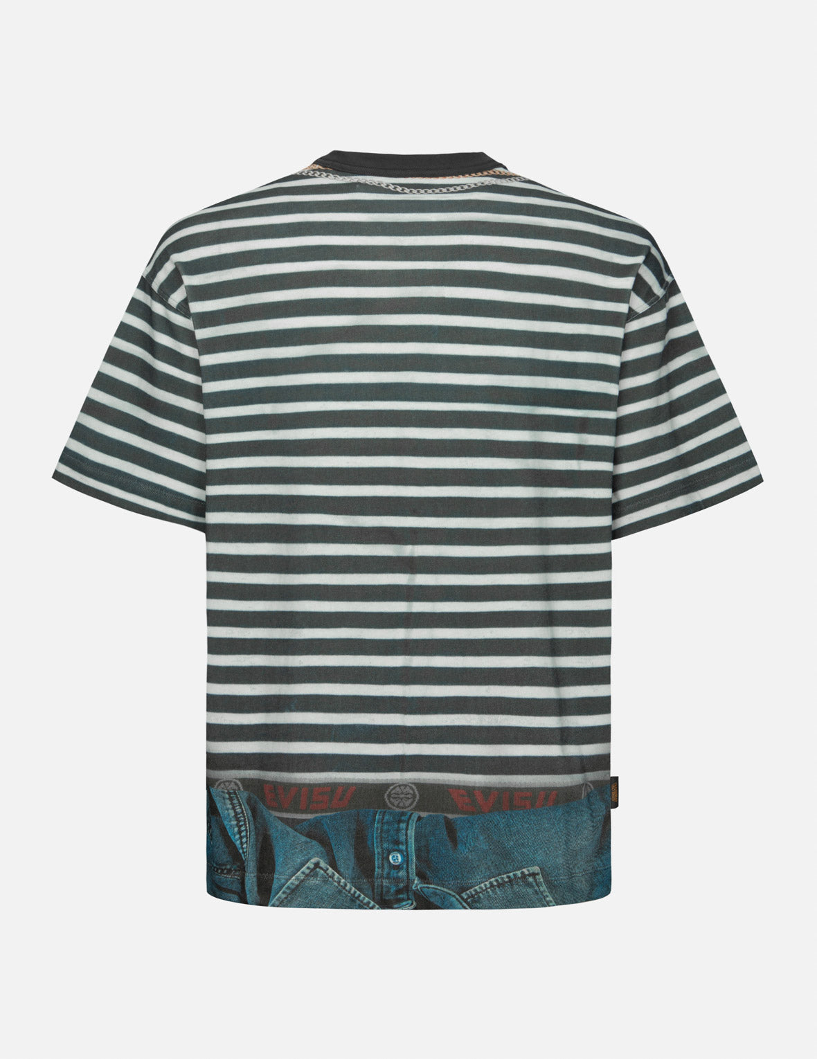 Trompe-l'oeil and Seagull Print Loose Fit Stripe T-Shirt