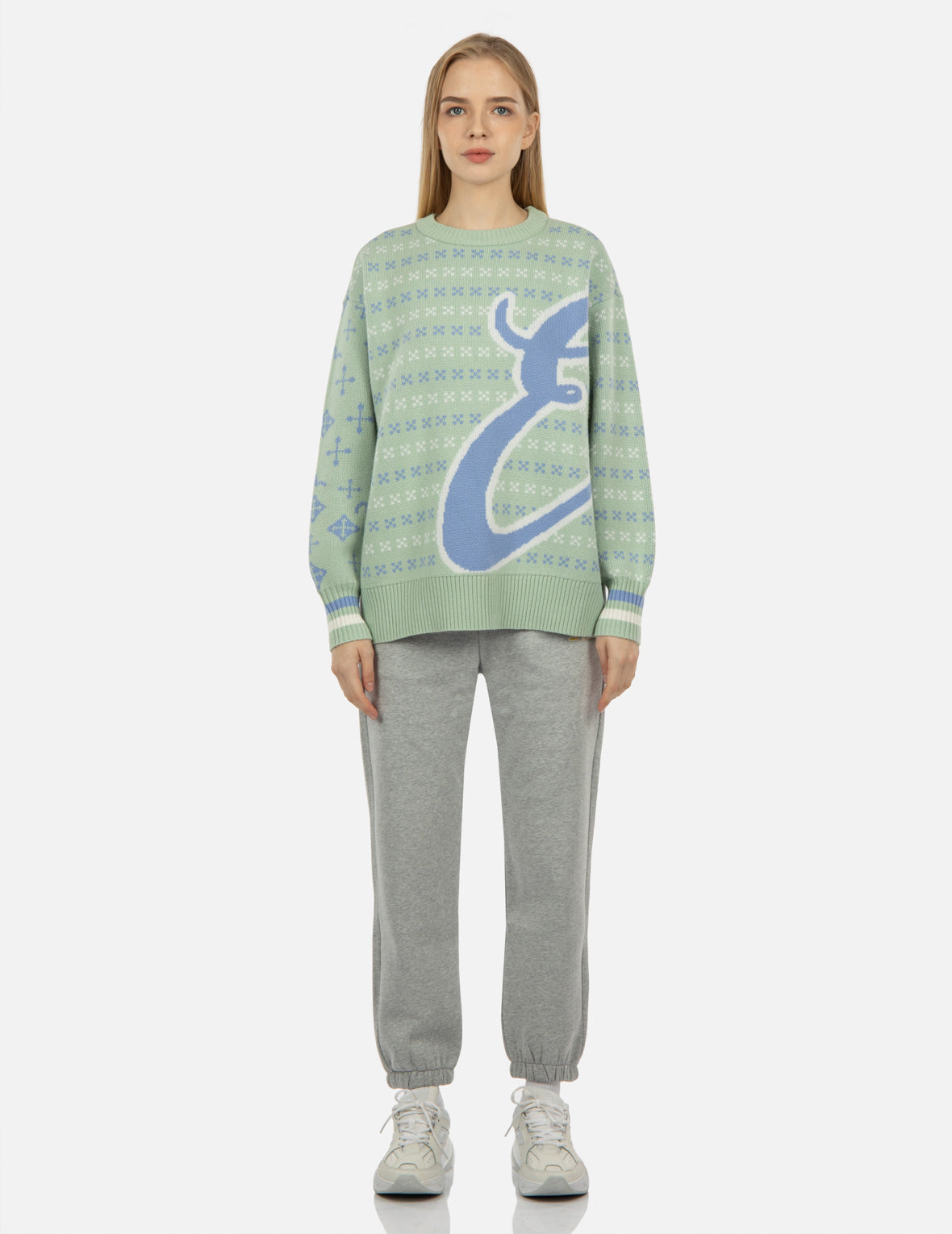 书法字商标提花针织毛衣