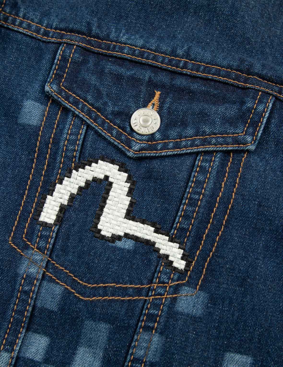 Pixel Seagull Embroidery and Print Oversized Denim Jacket
