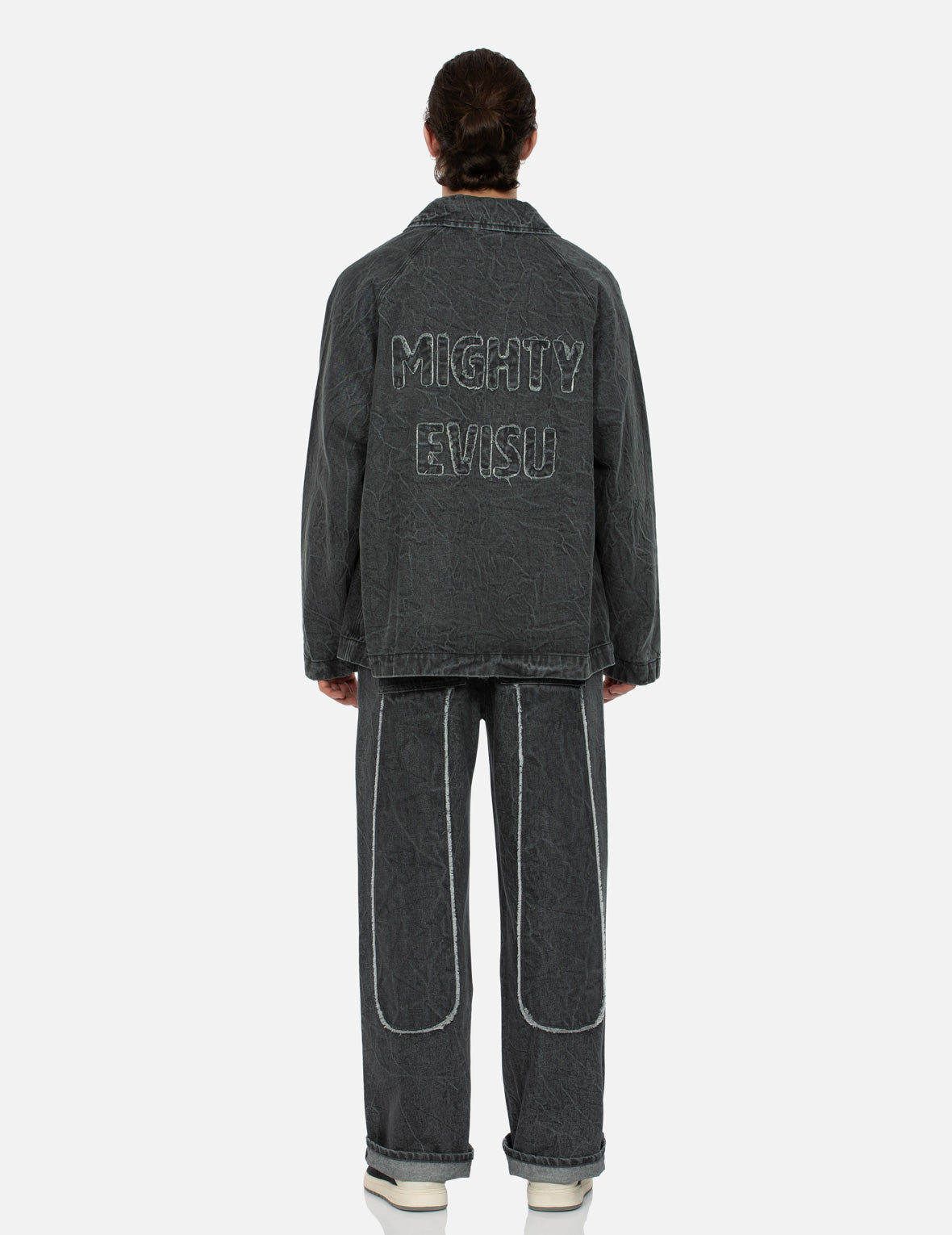 海鸥和标语刺绣超宽版牛仔教练外套