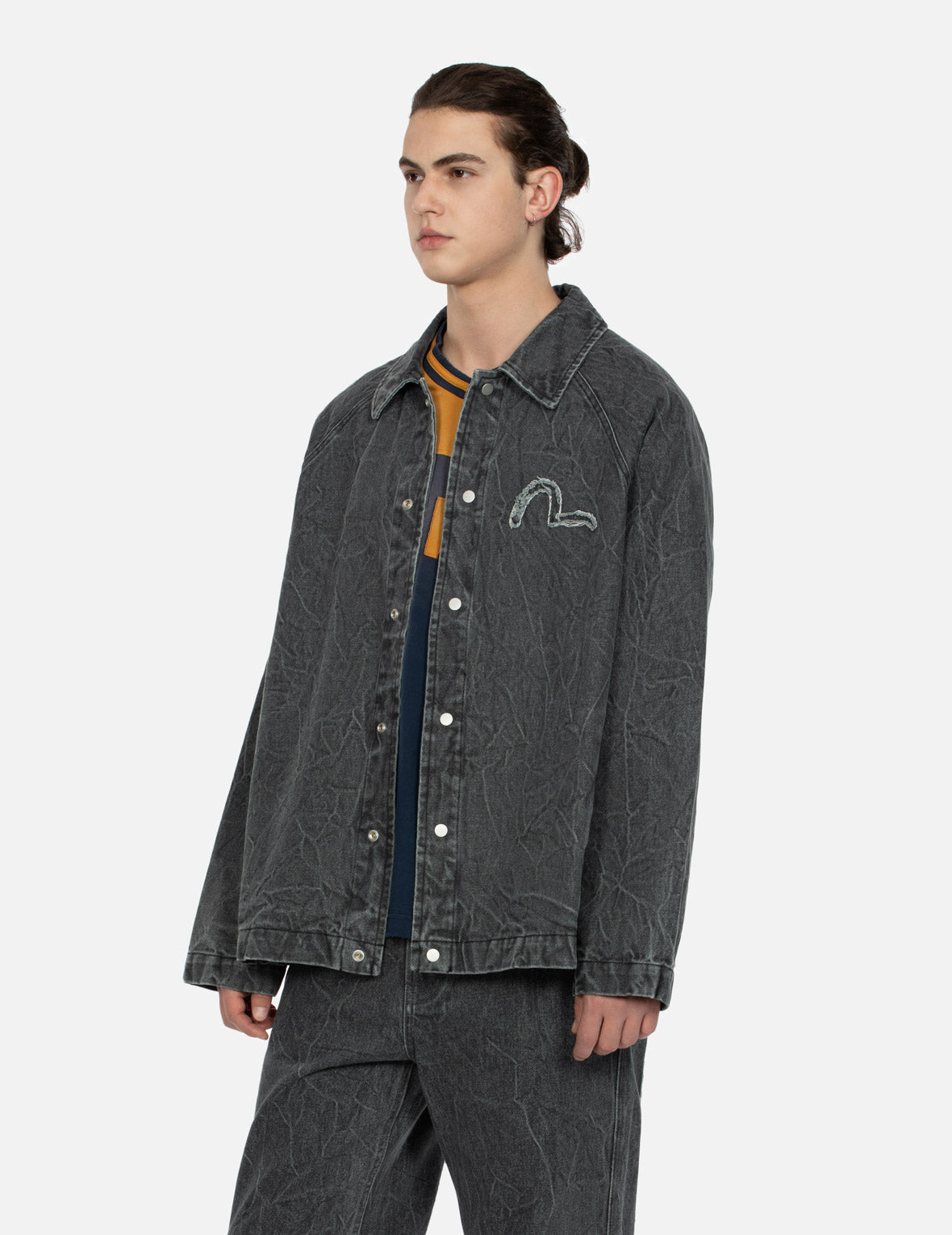 海鸥和标语刺绣超宽版牛仔教练外套