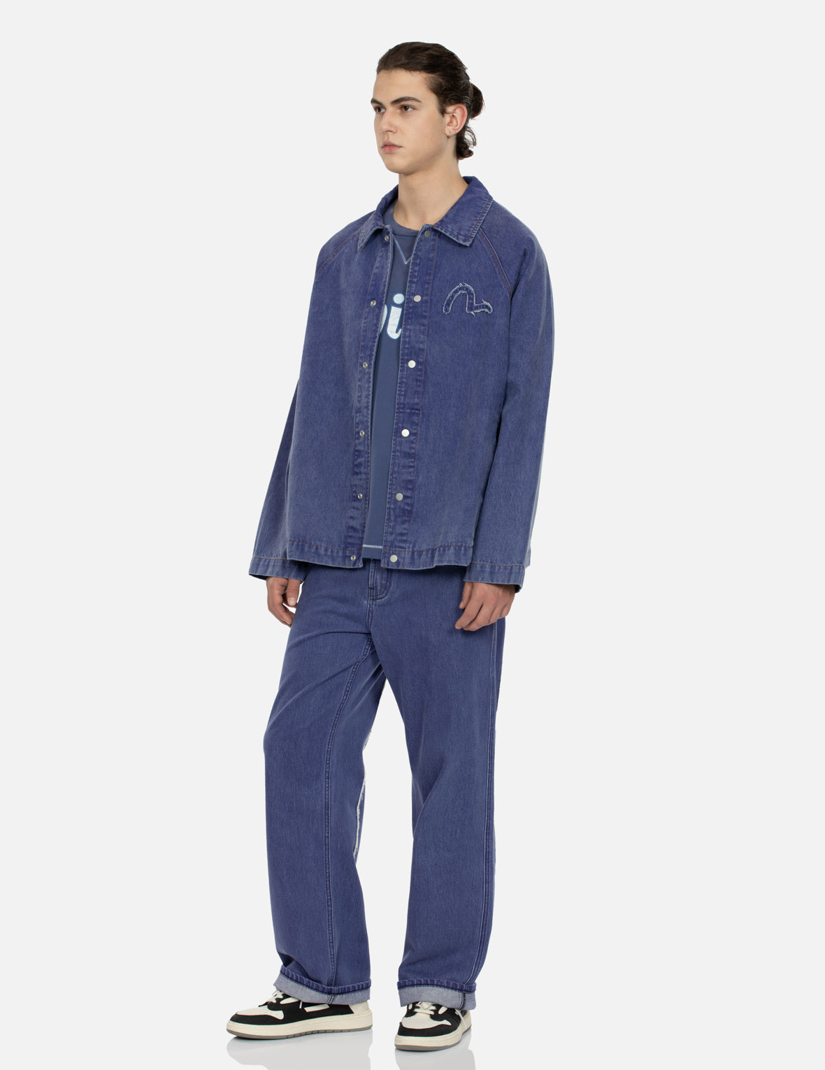 海鸥和标语刺绣超宽版牛仔教练外套