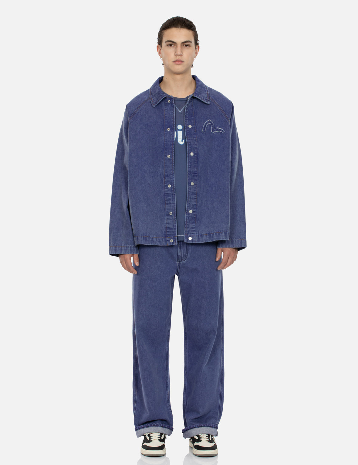 海鸥和标语刺绣超宽版牛仔教练外套