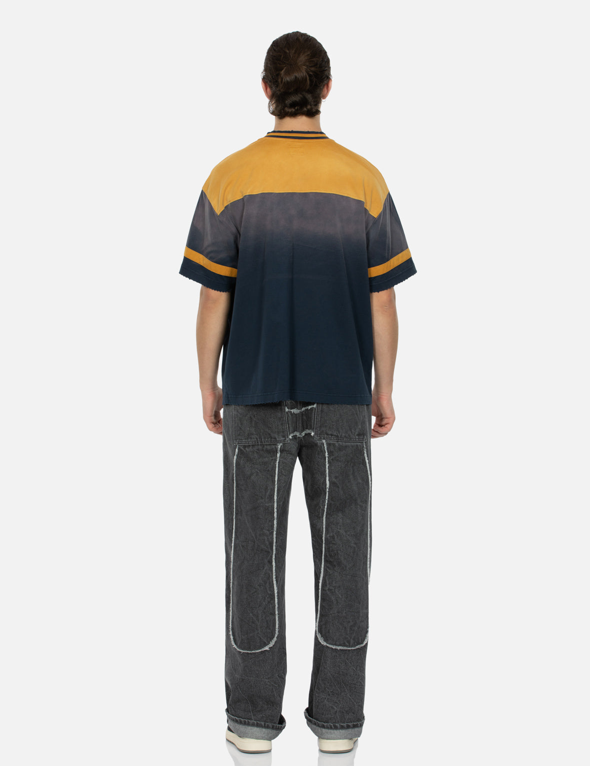 流苏边大M贴布松身阔腿工装牛仔裤