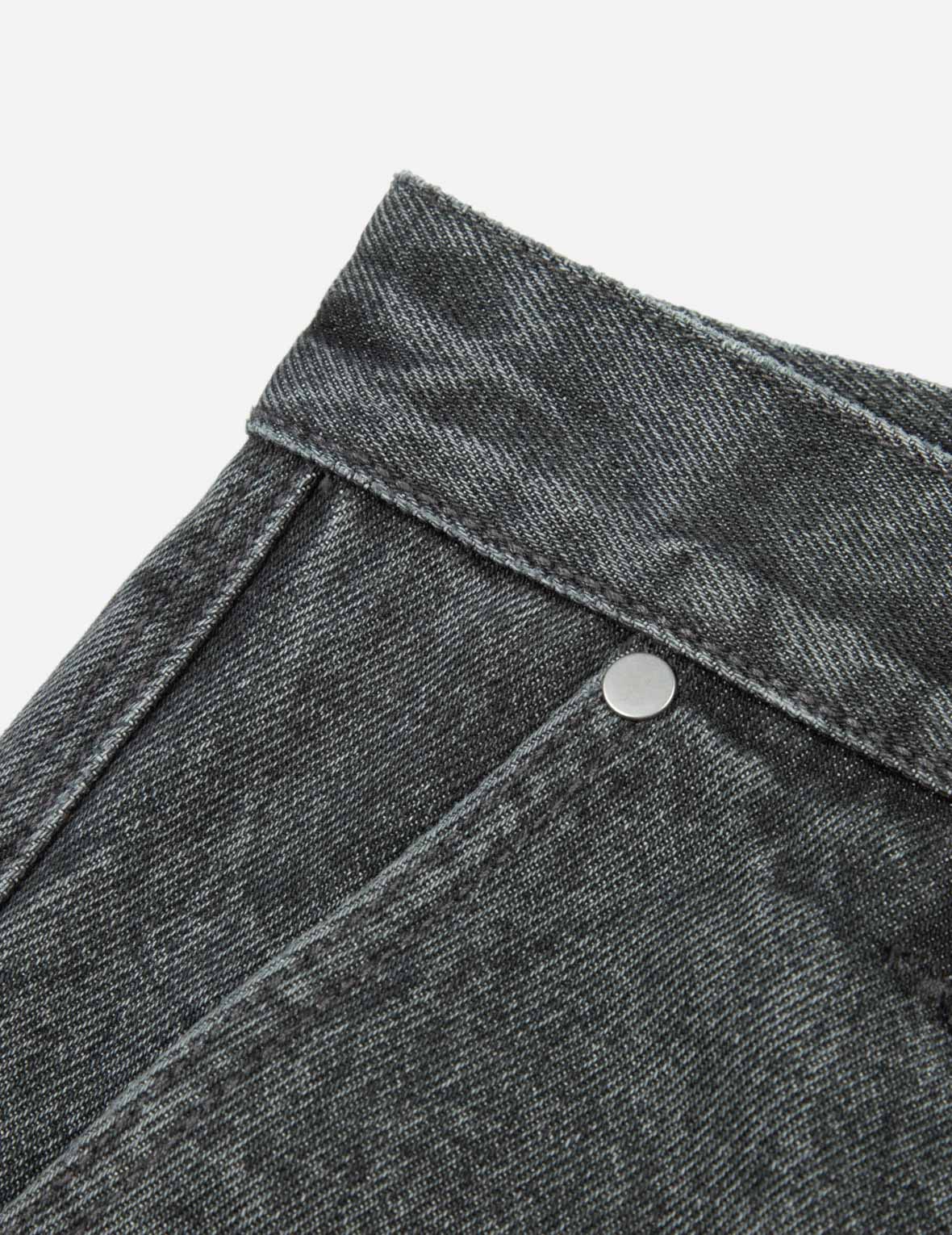 流苏边大M贴布松身阔腿工装牛仔裤