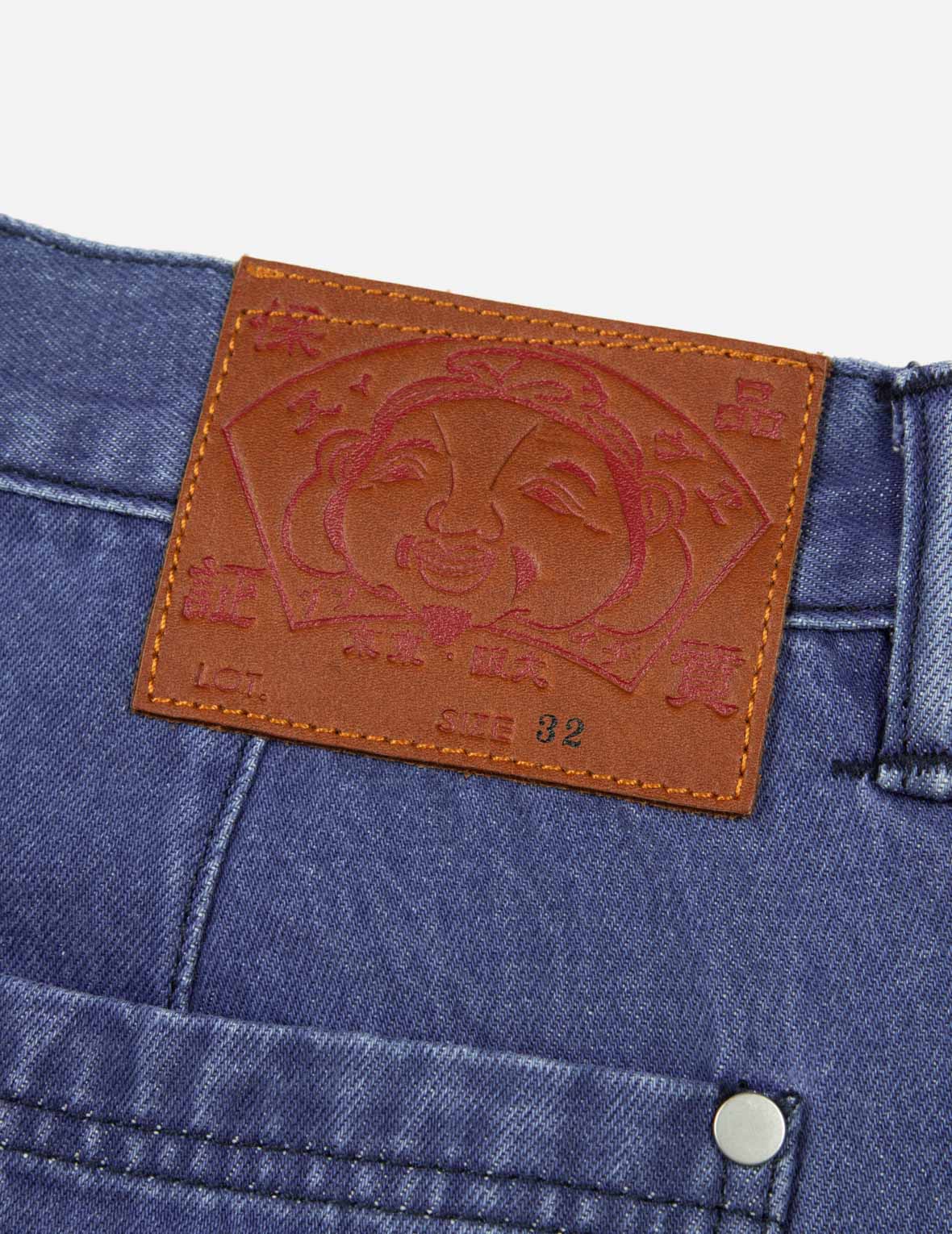 流苏边大M贴布松身阔腿工装牛仔裤