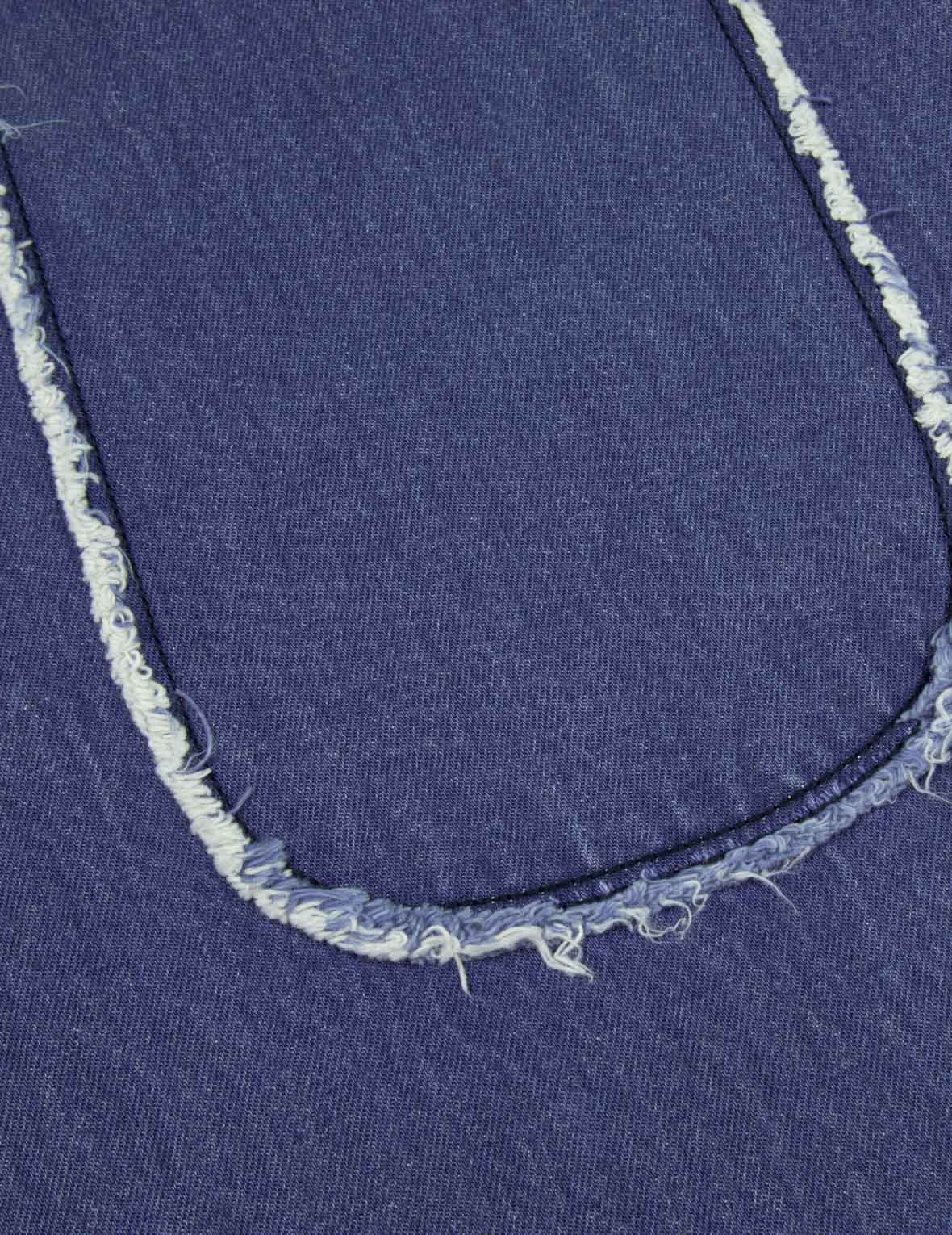 流苏边大M贴布松身阔腿工装牛仔裤